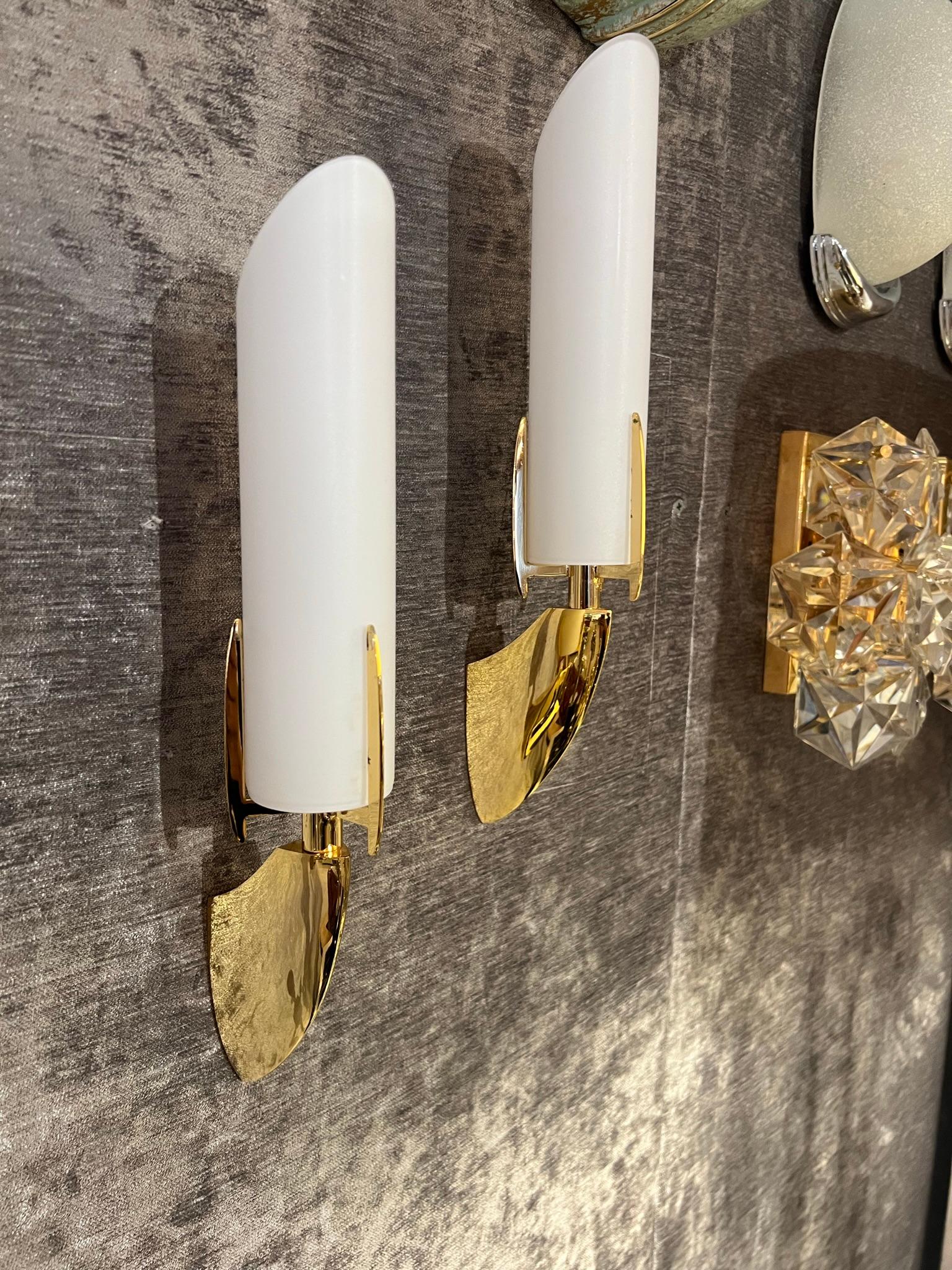 Gold Plate Pair of Austrian 1990s High Style Golden Wall Lamps For Sale
