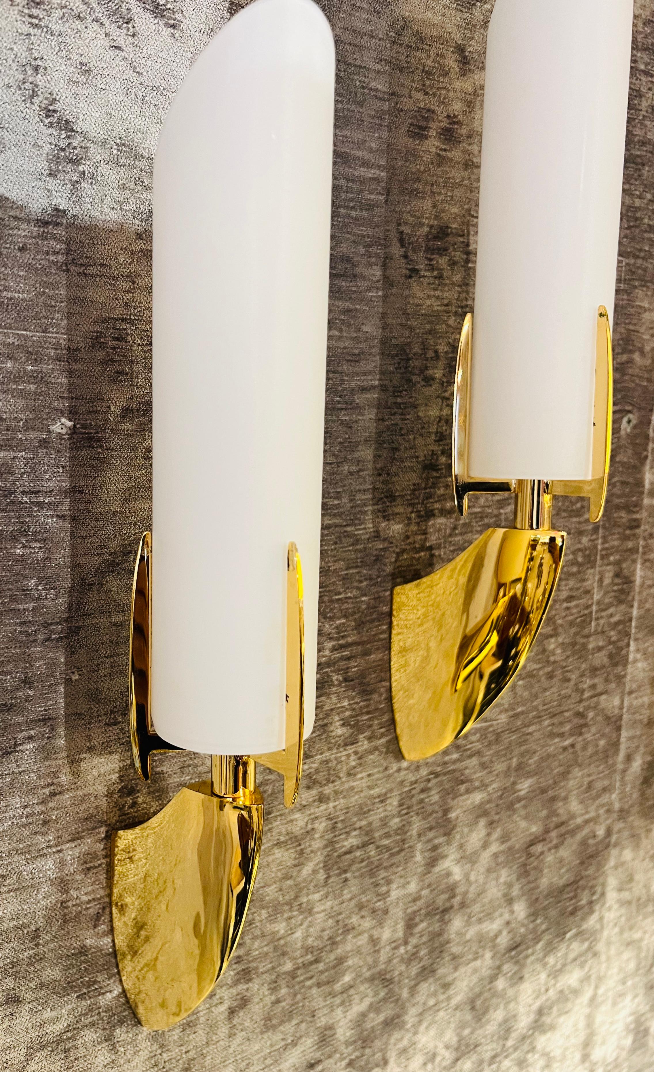 Pair of Austrian 1990s High Style Golden Wall Lamps For Sale 3
