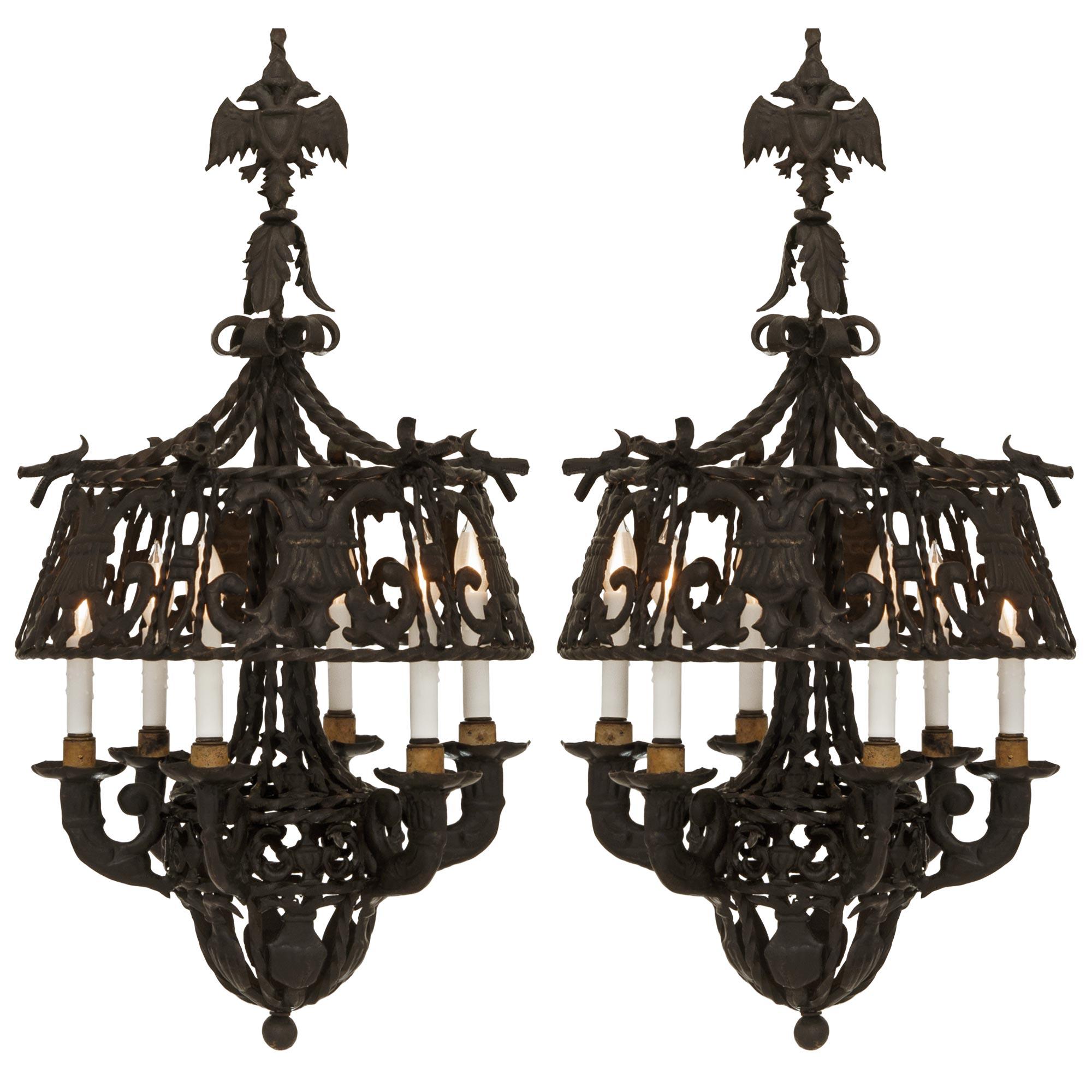 pair of Austrian 19th century Renaissance st. Wrought Iron chandeliers