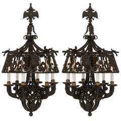 pair of Austrian 19th century Renaissance st. Wrought Iron chandeliers