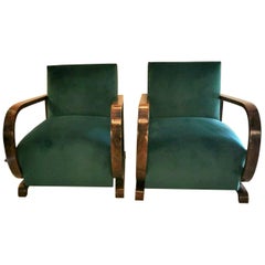 20th Century Pair  Austrian Art Deco Walnut Armchairs