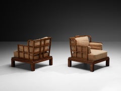 Pair of Austrian Art Deco Lounge Chairs in Mahogany