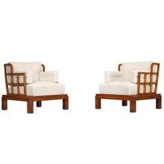Pair of Austrian Art Deco Lounge Chairs in Mahogany