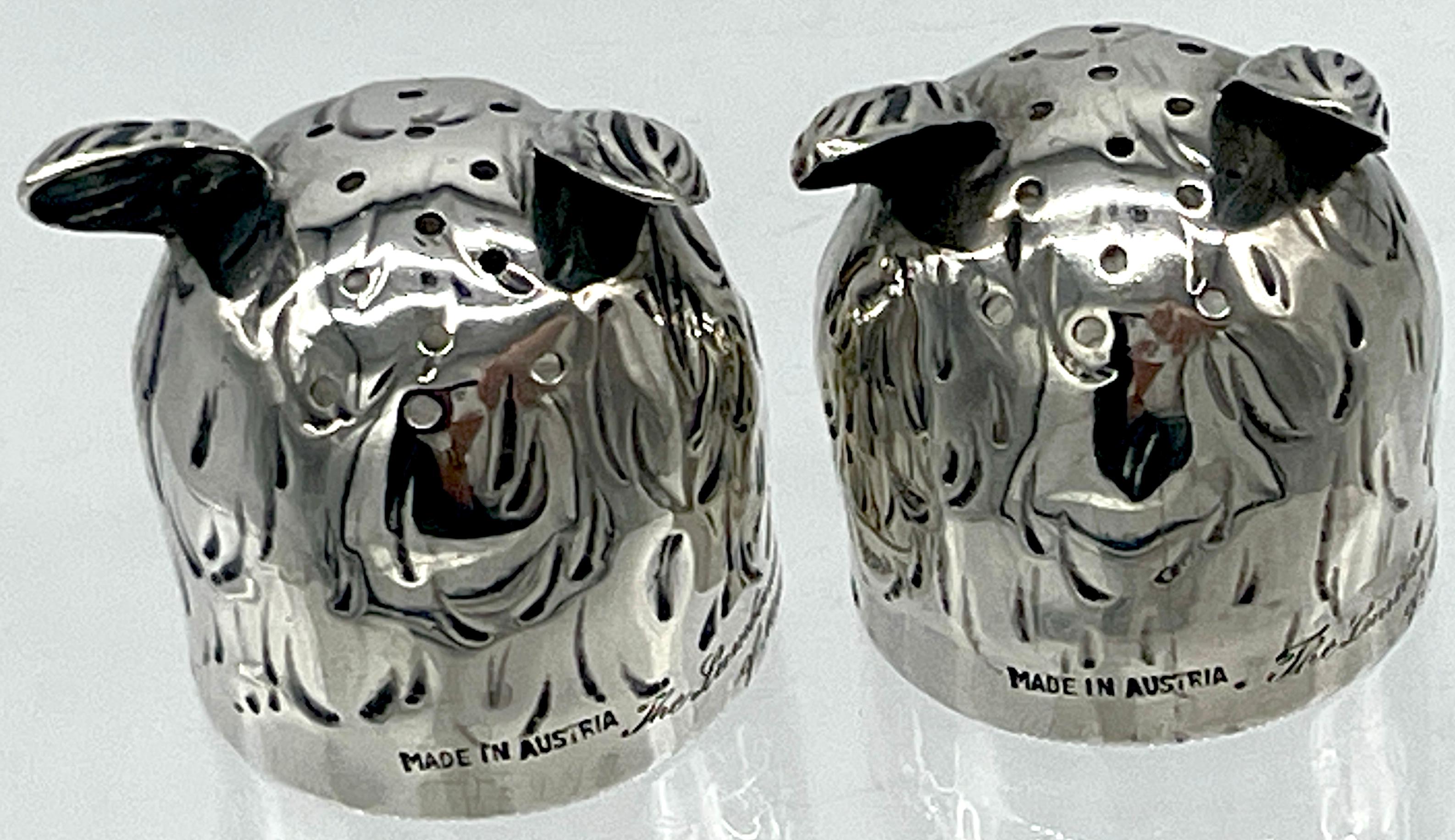Pair of  Austrian Art Deco 'Rock Crystal' & Sterling Owl Salt & Pepper Shakers For Sale 8