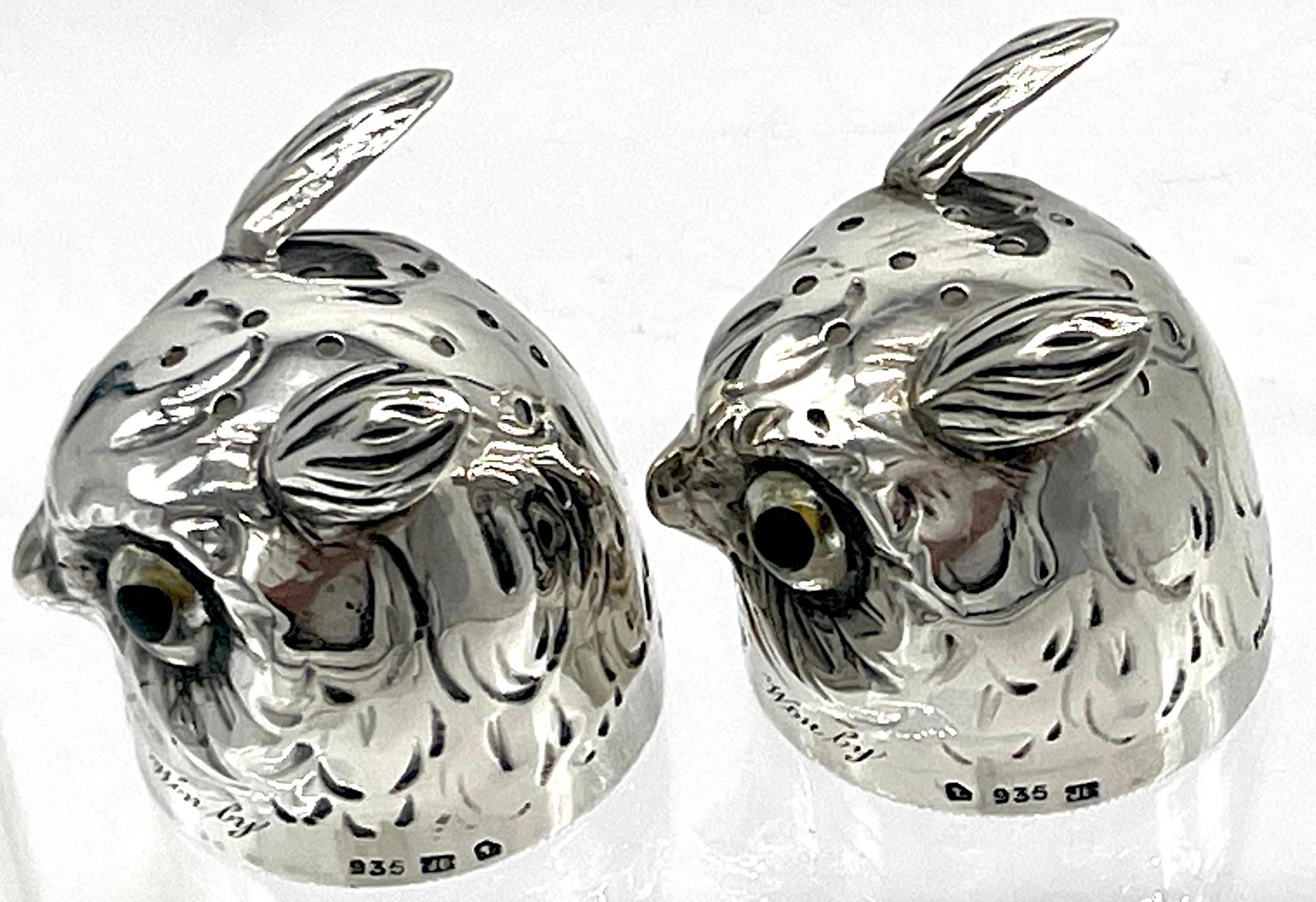 Pair of  Austrian Art Deco 'Rock Crystal' & Sterling Owl Salt & Pepper Shakers For Sale 9