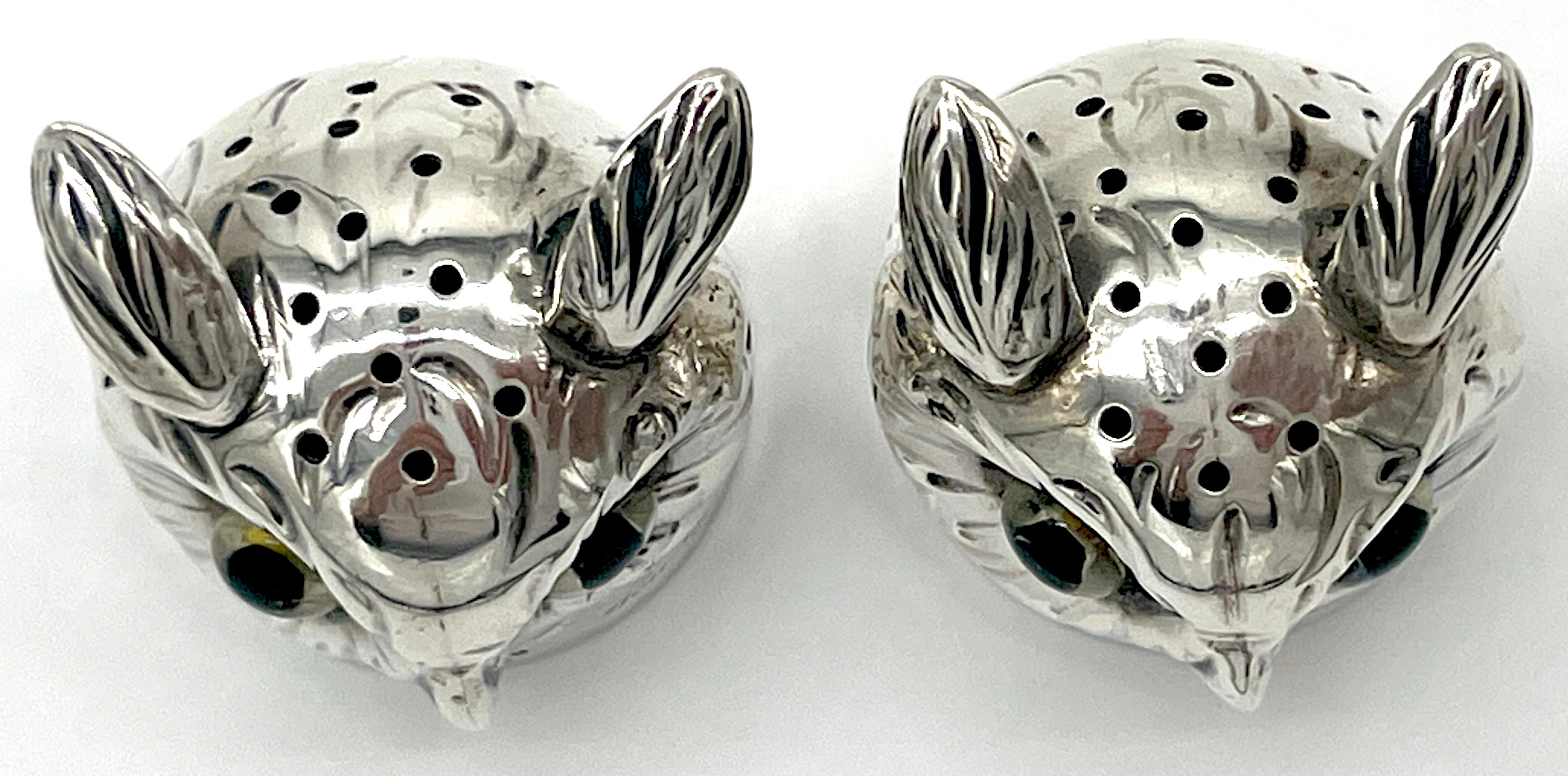 Pair of  Austrian Art Deco 'Rock Crystal' & Sterling Owl Salt & Pepper Shakers For Sale 10