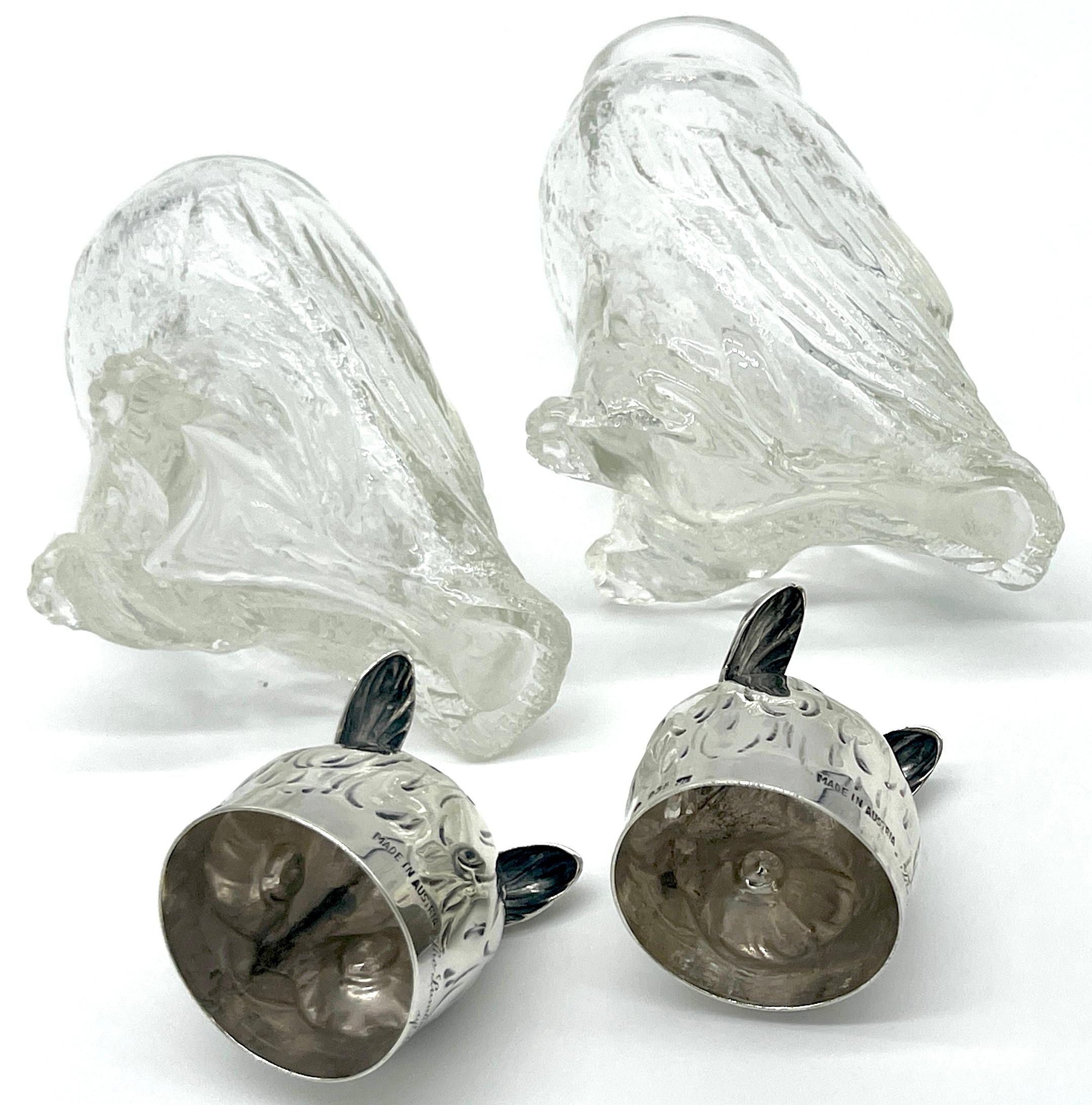 Pair of  Austrian Art Deco 'Rock Crystal' & Sterling Owl Salt & Pepper Shakers For Sale 4