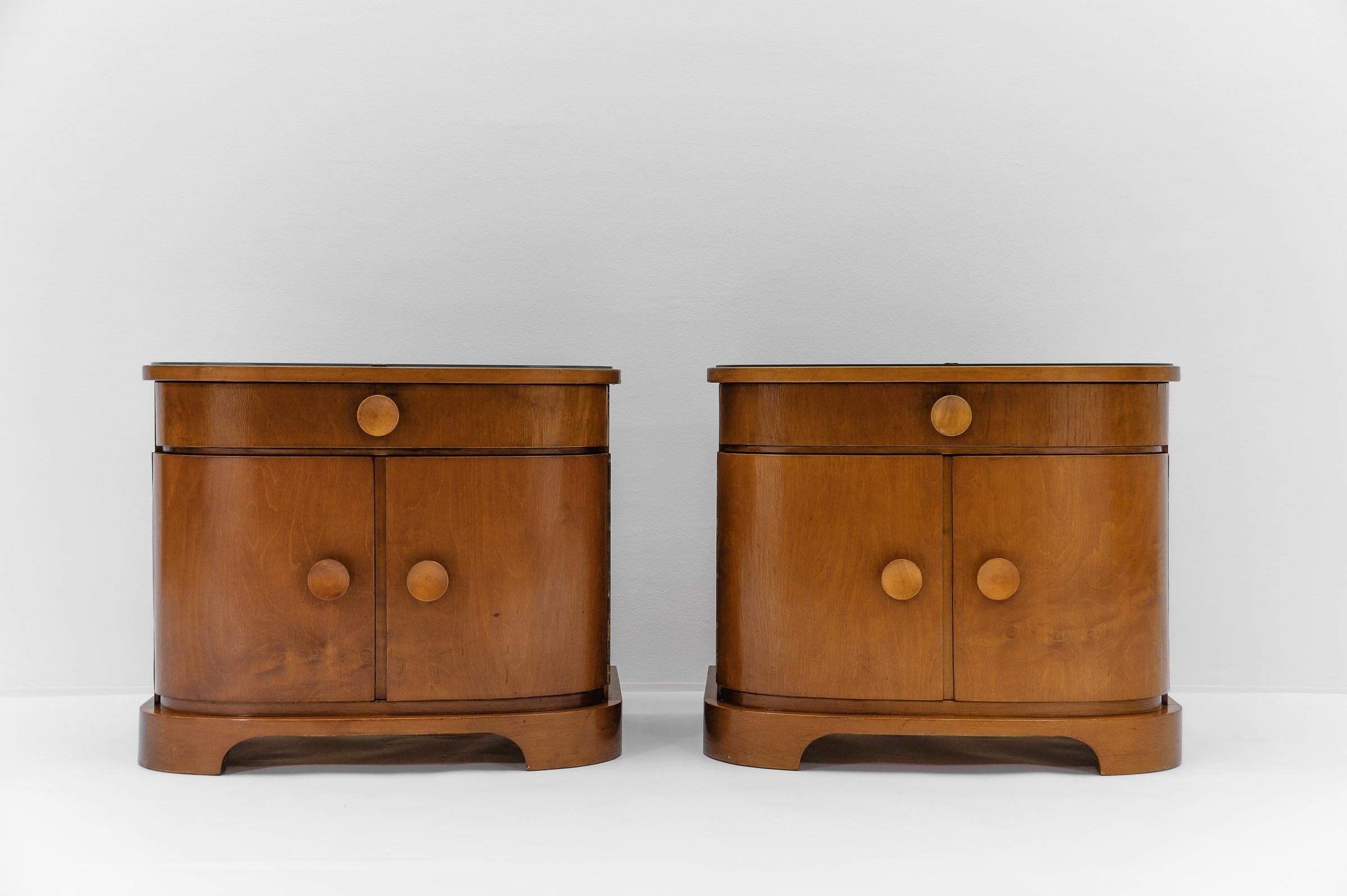 Pair of austrian Art Deco wooden bedside tables, 1930s
