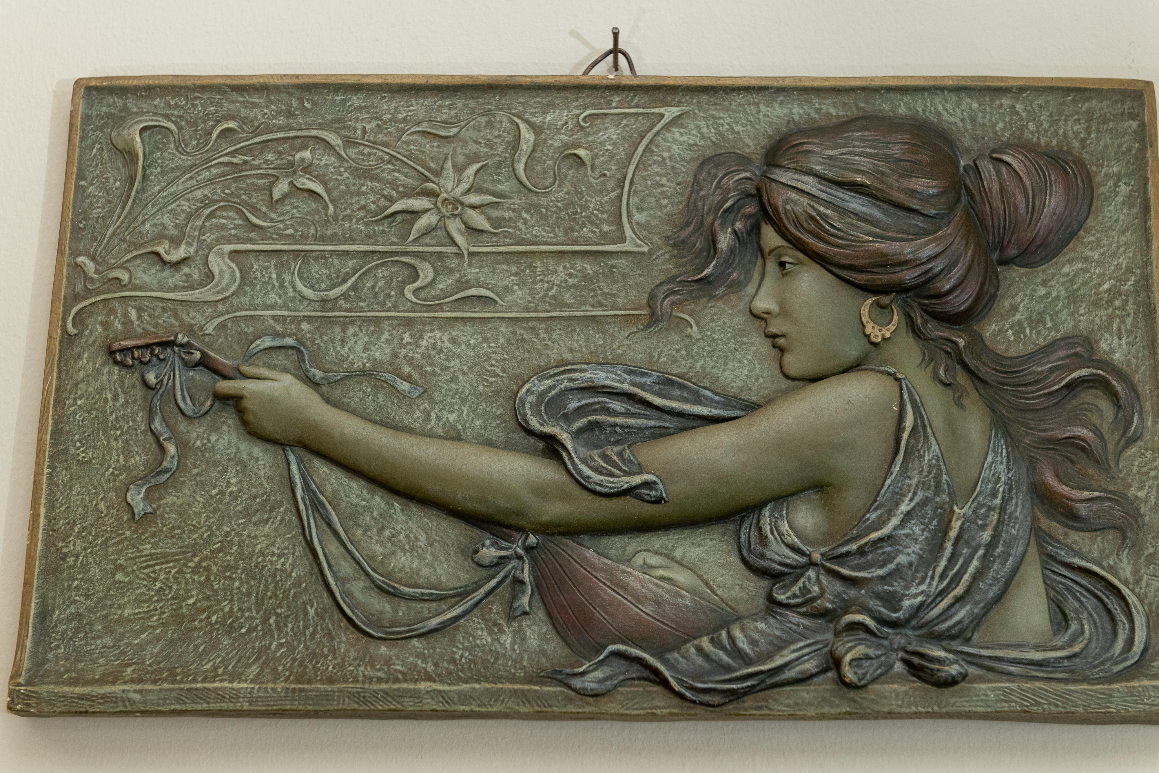 Hand-Crafted Pair of Austrian Art Nouveau Terracotta Wall Plaques, Signed, circa 1900