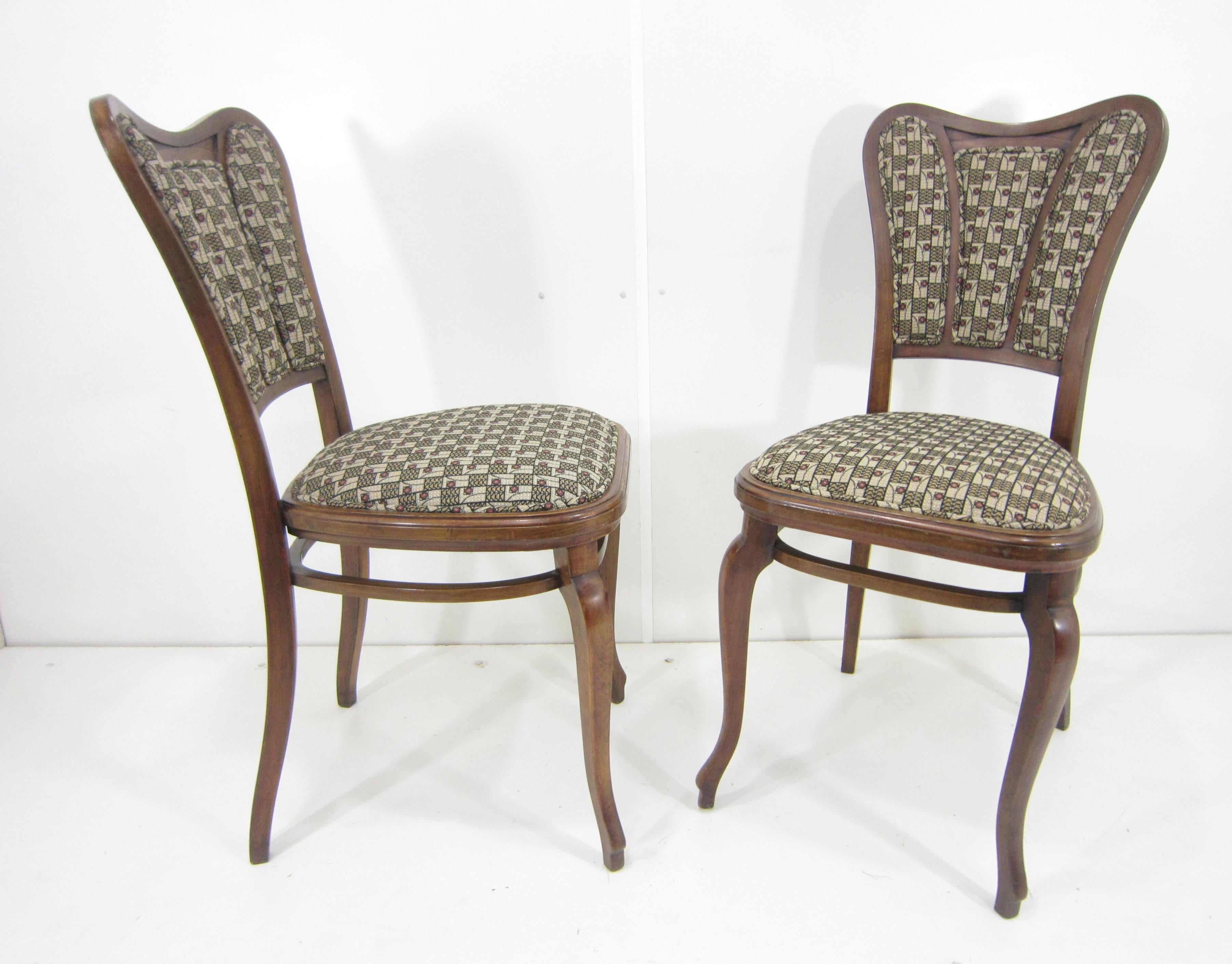 Beech Pair of Austrian Art Nouveau Upholstered Bentwood Side Chairs For Sale