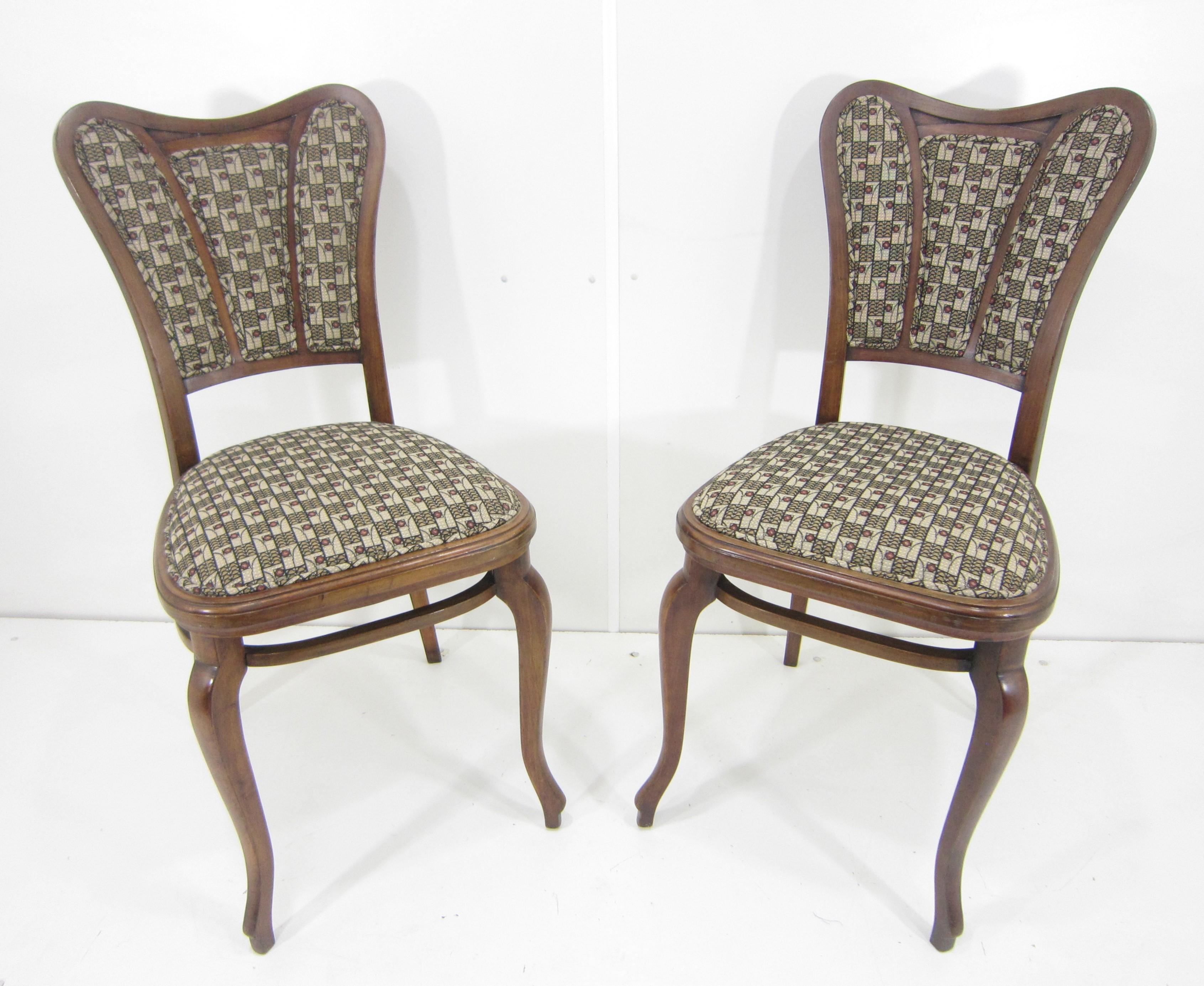 Pair of Austrian Art Nouveau Upholstered Bentwood Side Chairs For Sale 1