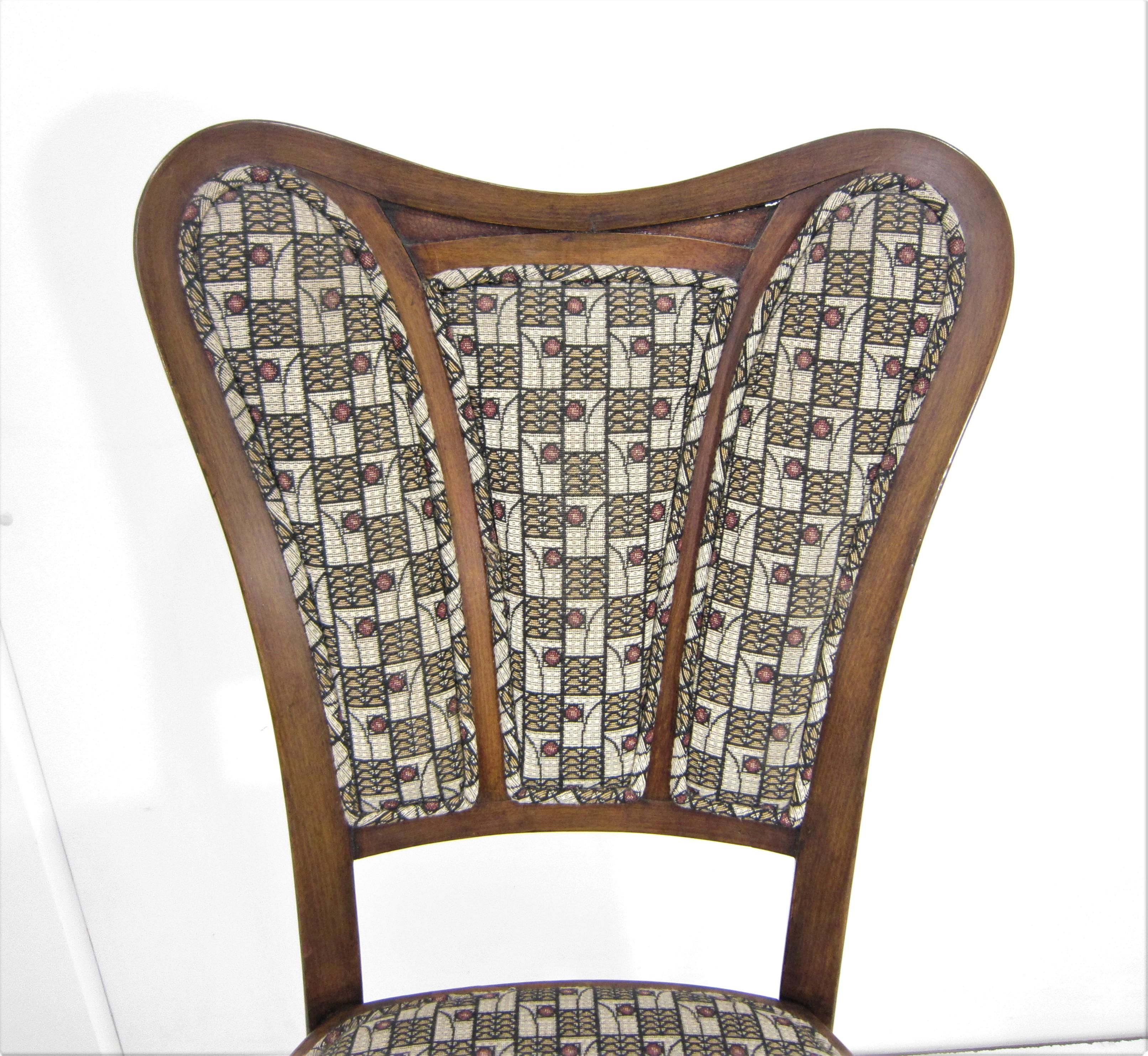 Pair of Austrian Art Nouveau Upholstered Bentwood Side Chairs For Sale 2