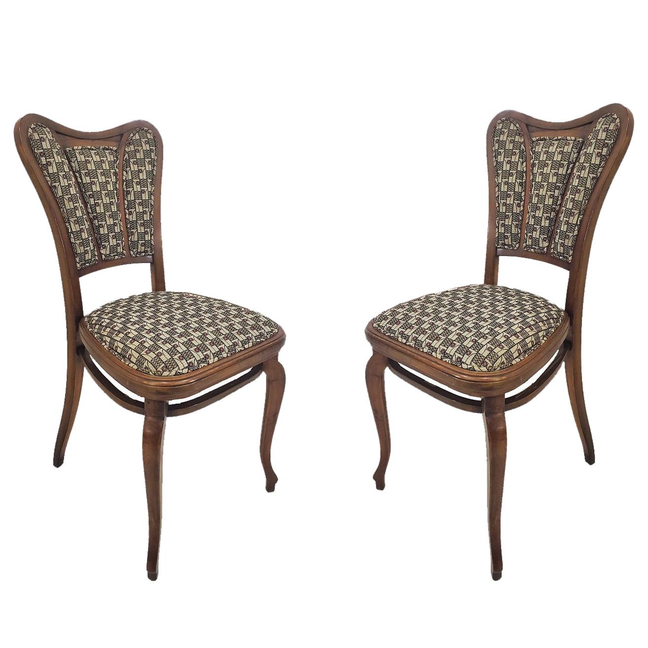Pair of Austrian Art Nouveau Upholstered Bentwood Side Chairs