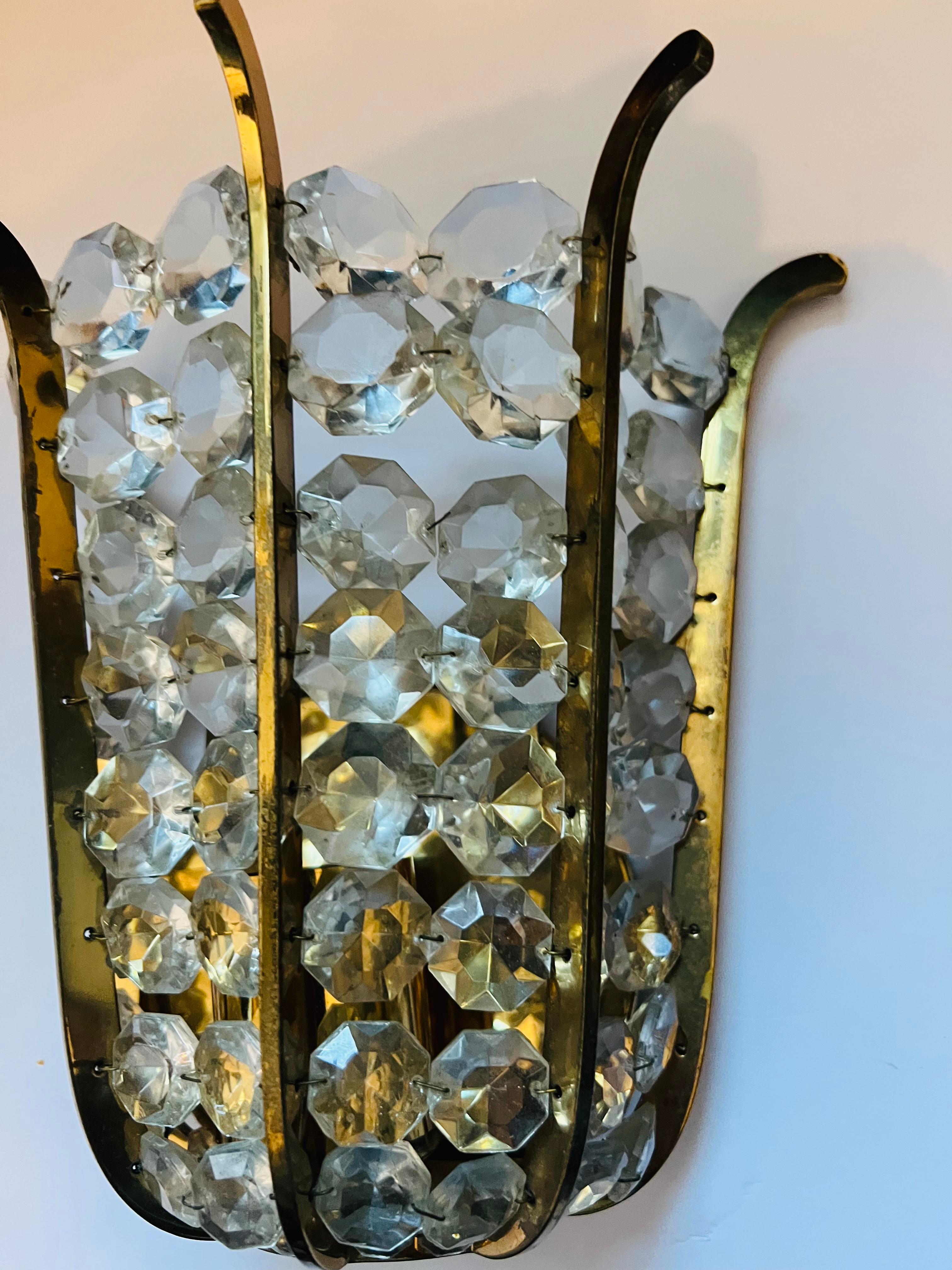 Pair of Austrian Bakalowits Crystal 1950s Wall Lamp Sconces Mid Century For Sale 5