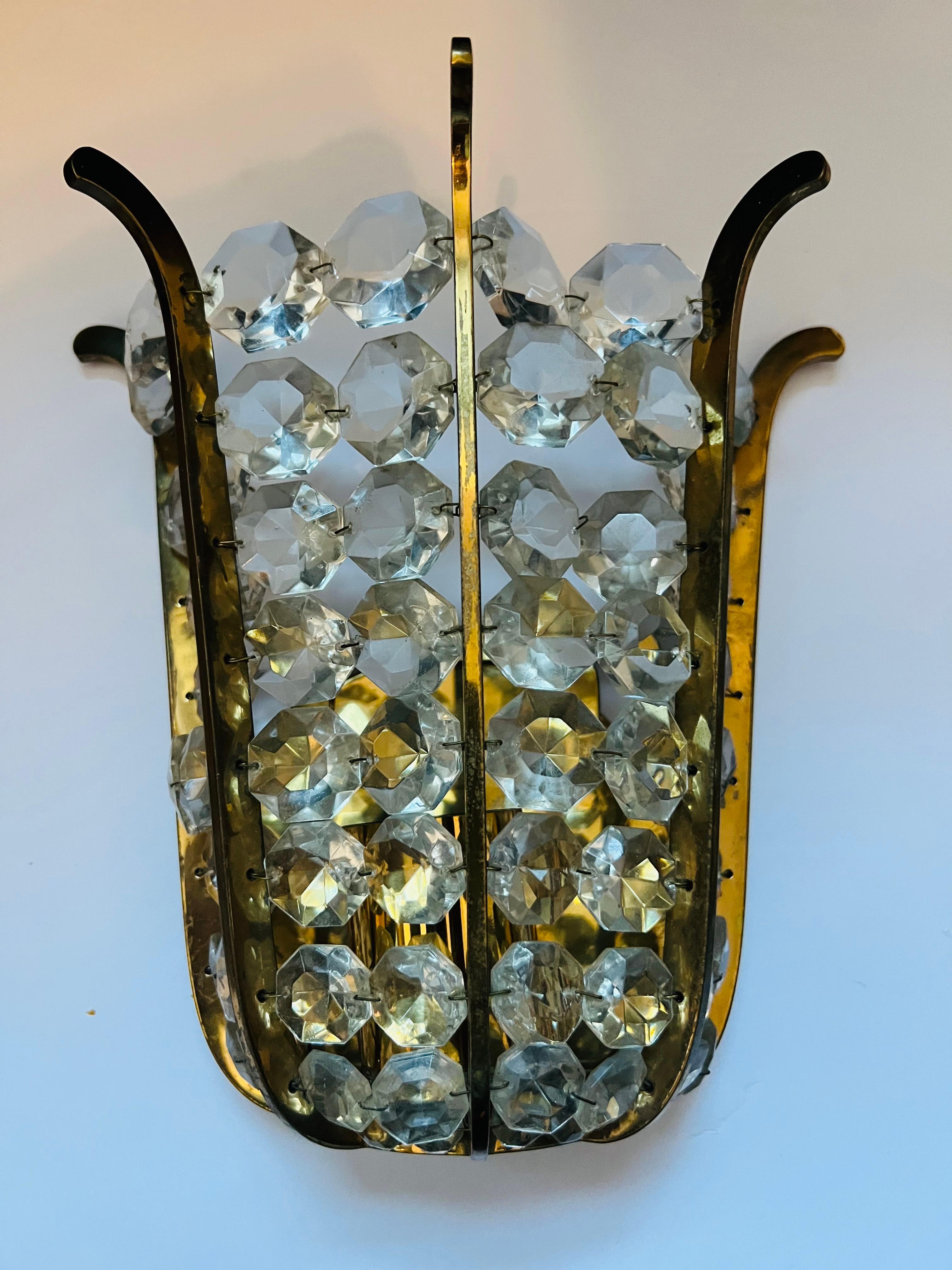 Pair of Austrian Bakalowits Crystal 1950s Wall Lamp Sconces Mid Century For Sale 6