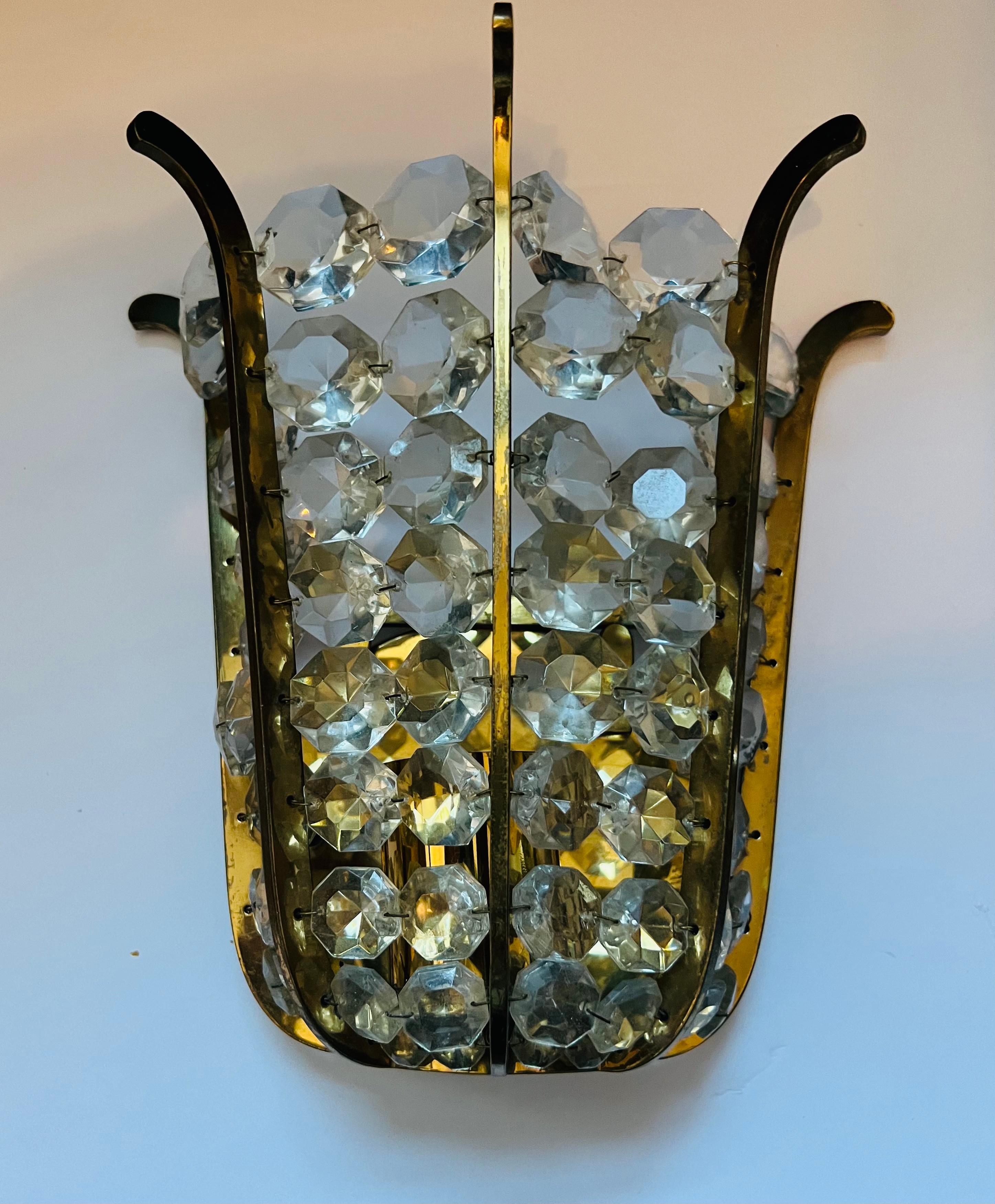 Pair of Austrian Bakalowits Crystal 1950s Wall Lamp Sconces Mid Century For Sale 3