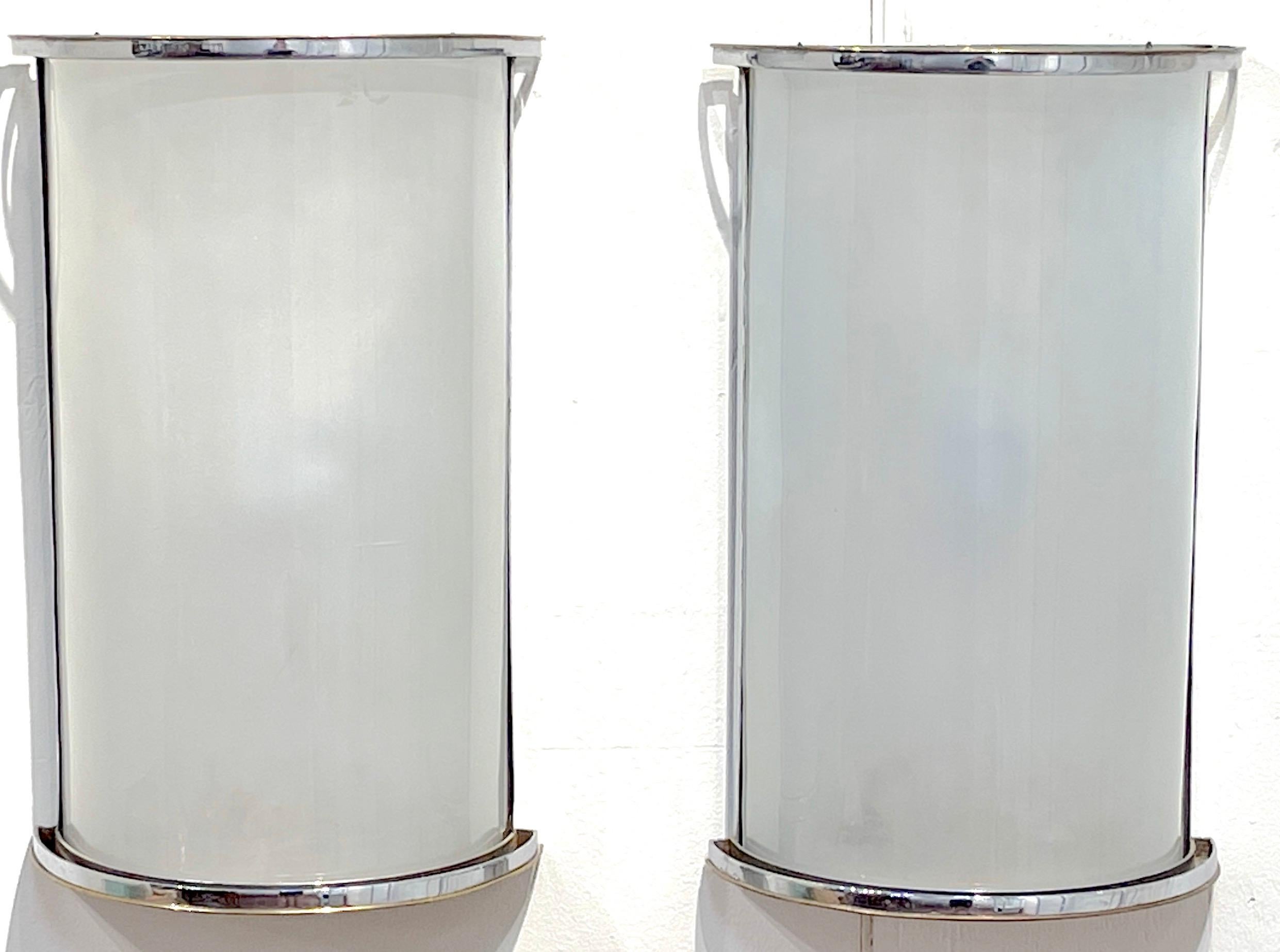 Pair of Austrian Bauhaus Silverplated Brass Frosted Glass Sconces For Sale 6