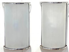 Pair of Austrian Bauhaus Silverplated Brass Frosted Glass Sconces