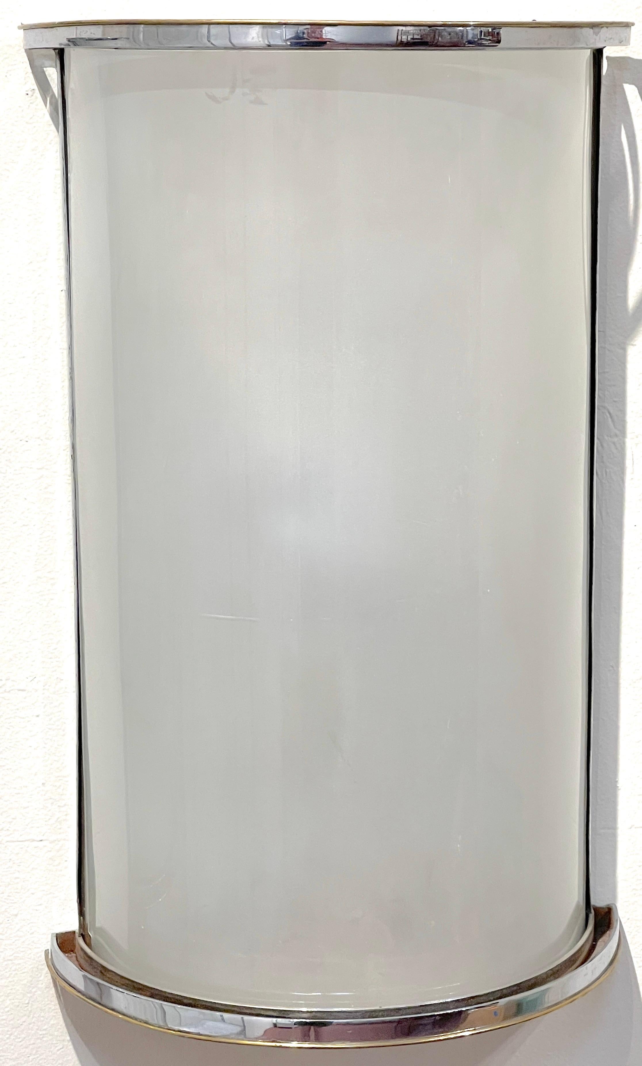 20th Century Pair of Austrian Bauhaus Silverplated Brass Frosted Glass Sconces For Sale