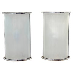 Pair of Austrian Bauhaus Silverplated Brass Frosted Glass Sconces
