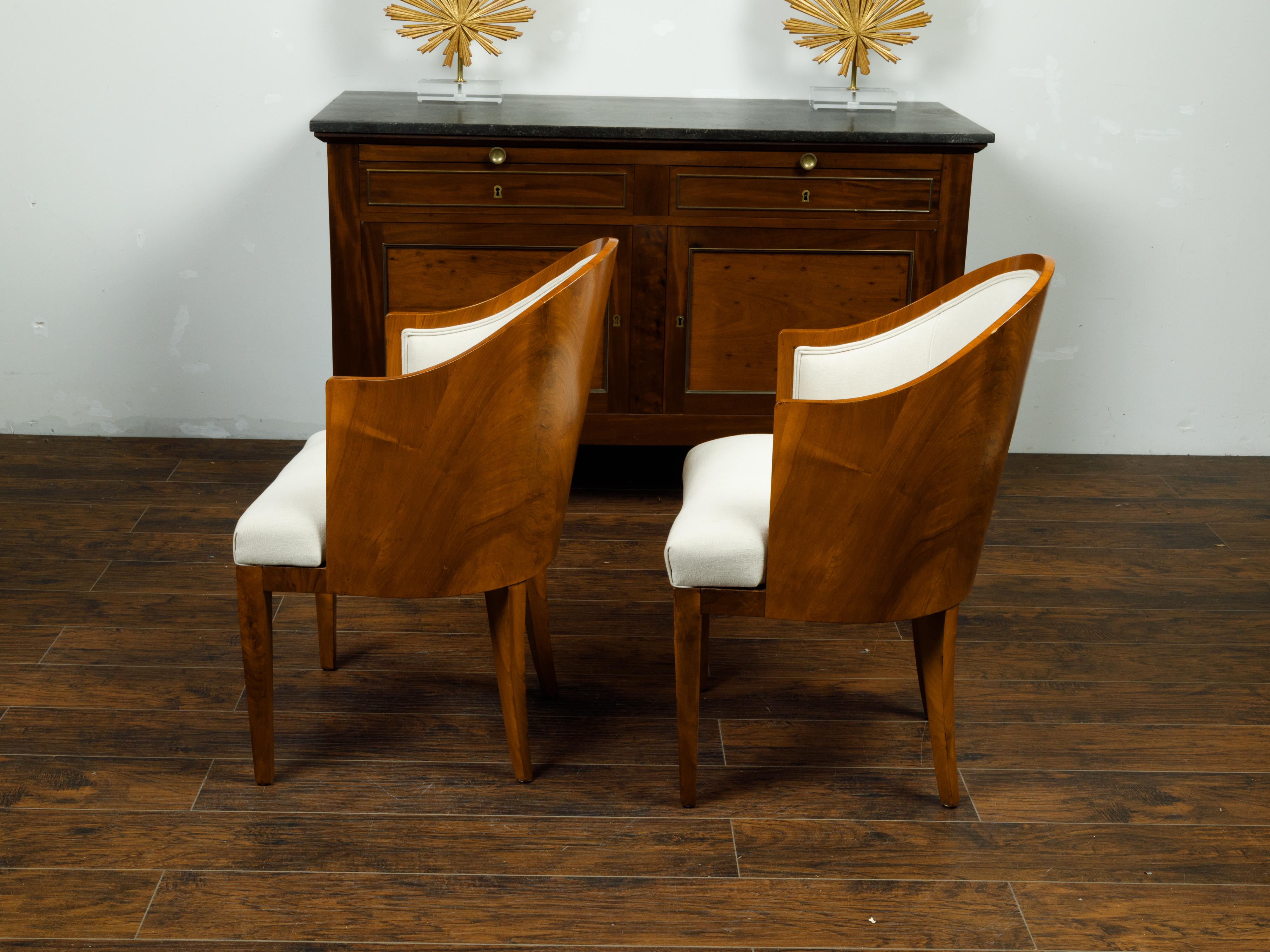 Upholstery Pair of Austrian Biedermeier 1840s Walnut Wraparound Back Upholstered Chairs