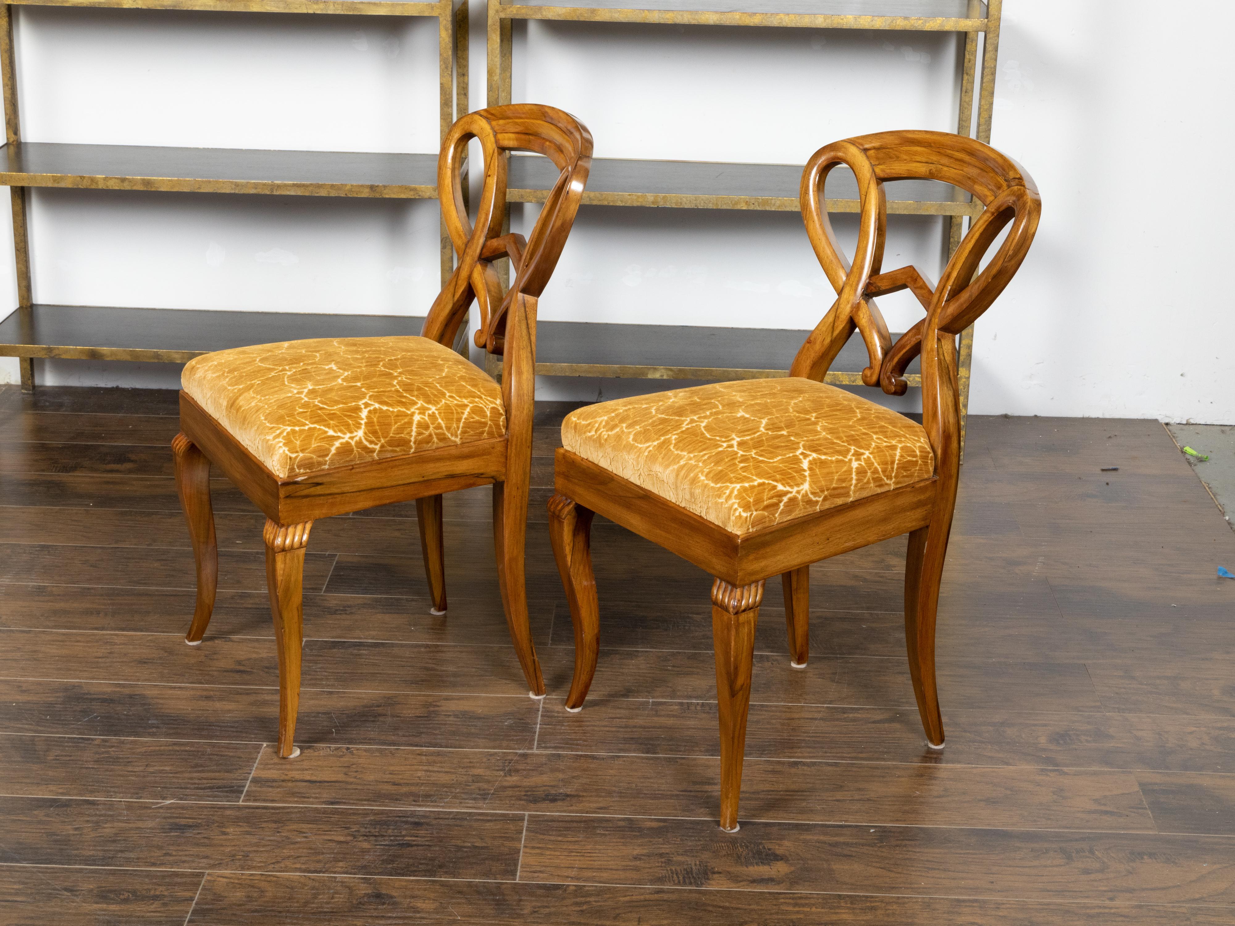 Pair of Austrian Biedermeier 19th Century Side Chairs with Carved Open Backs In Good Condition For Sale In Atlanta, GA