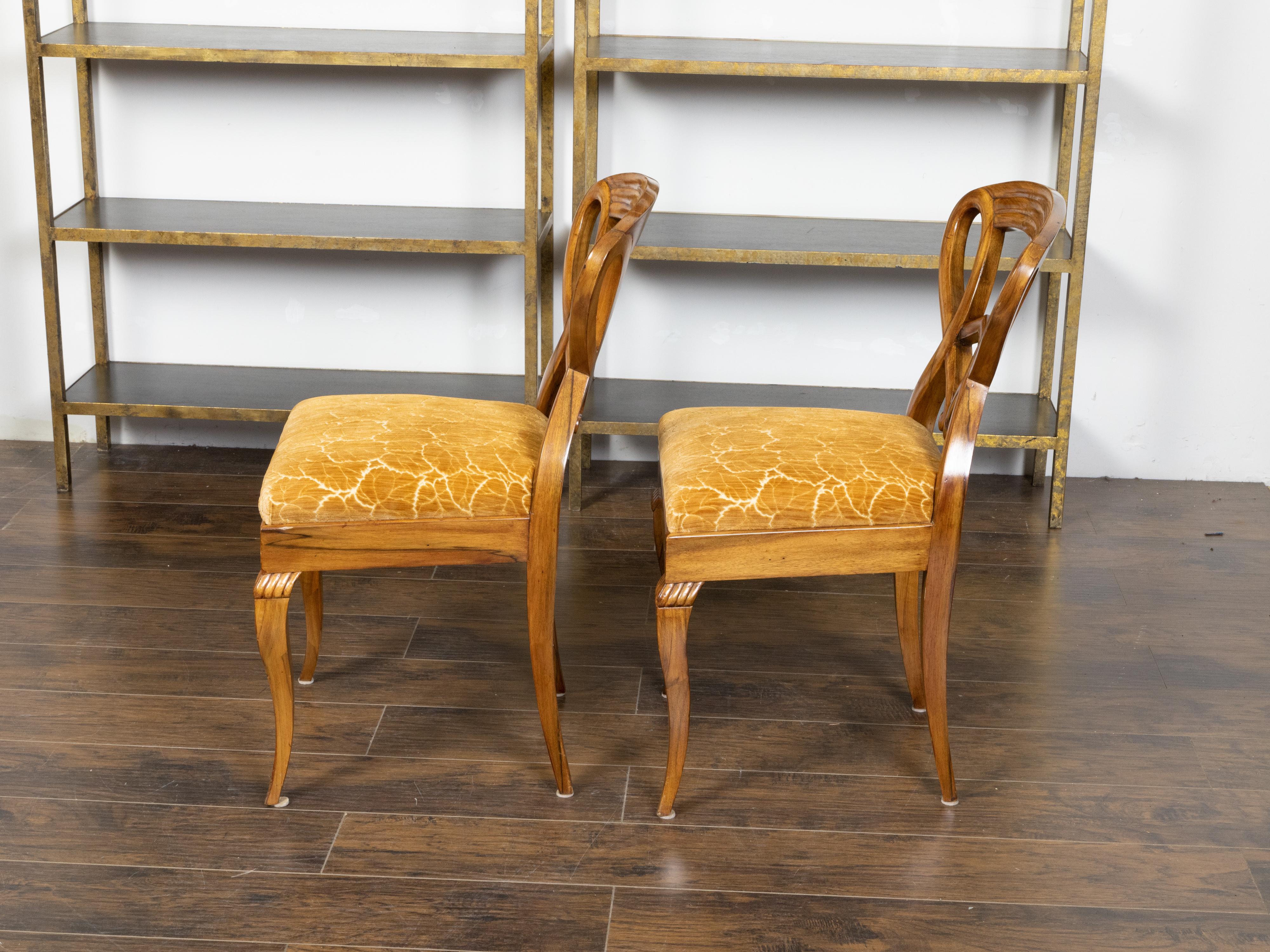 Upholstery Pair of Austrian Biedermeier 19th Century Side Chairs with Carved Open Backs For Sale