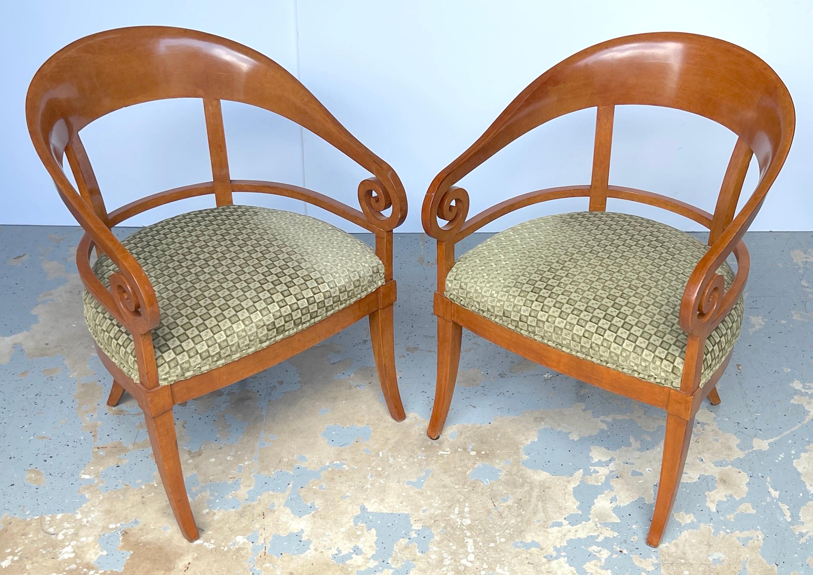 Pair of Austrian Biedermeier Fruitwood Arm/Club Chairs, 2nd Pair Available In Good Condition For Sale In West Palm Beach, FL