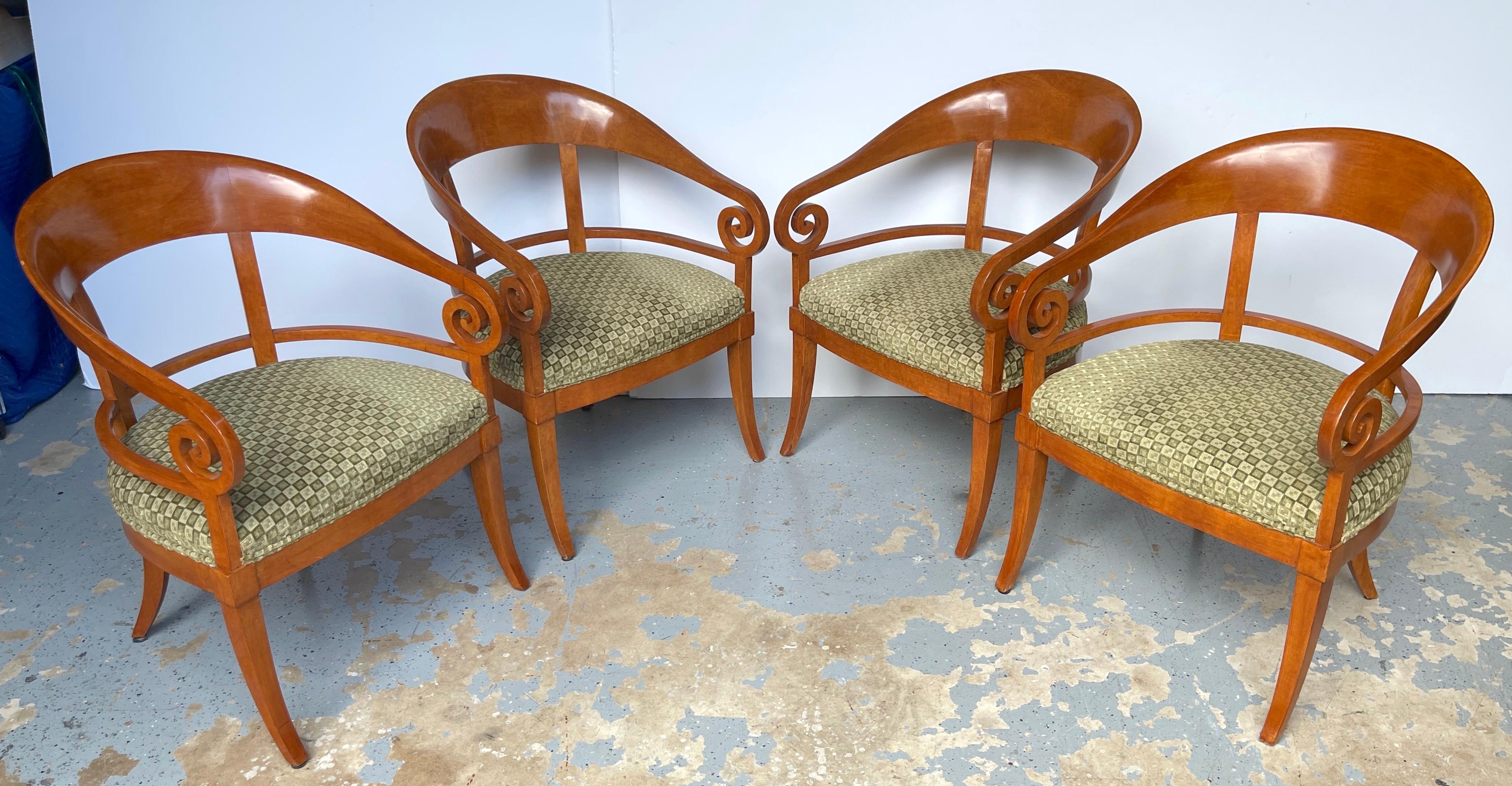 20th Century Pair of Austrian Biedermeier Fruitwood Arm/Club Chairs, 2nd Pair Available For Sale