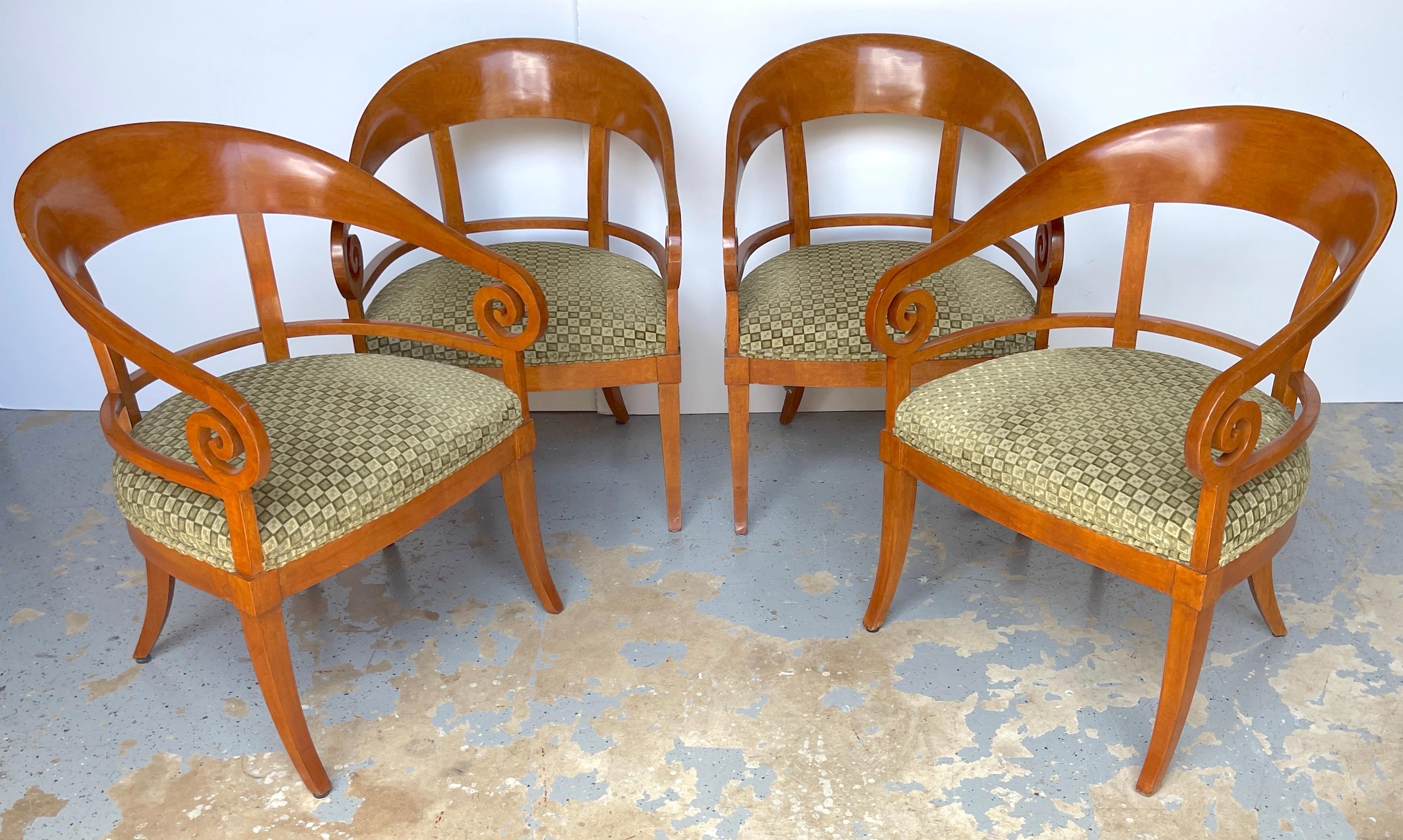 Upholstery Pair of Austrian Biedermeier Fruitwood Arm/Club Chairs, 2nd Pair Available For Sale