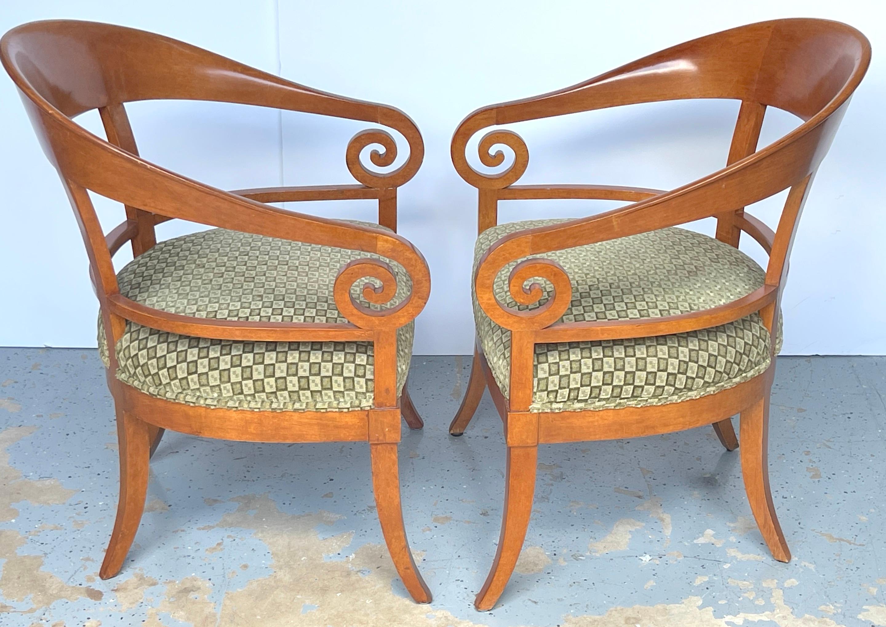 Pair of Austrian Biedermeier Fruitwood Arm/Club Chairs, 2nd Pair Available For Sale 1