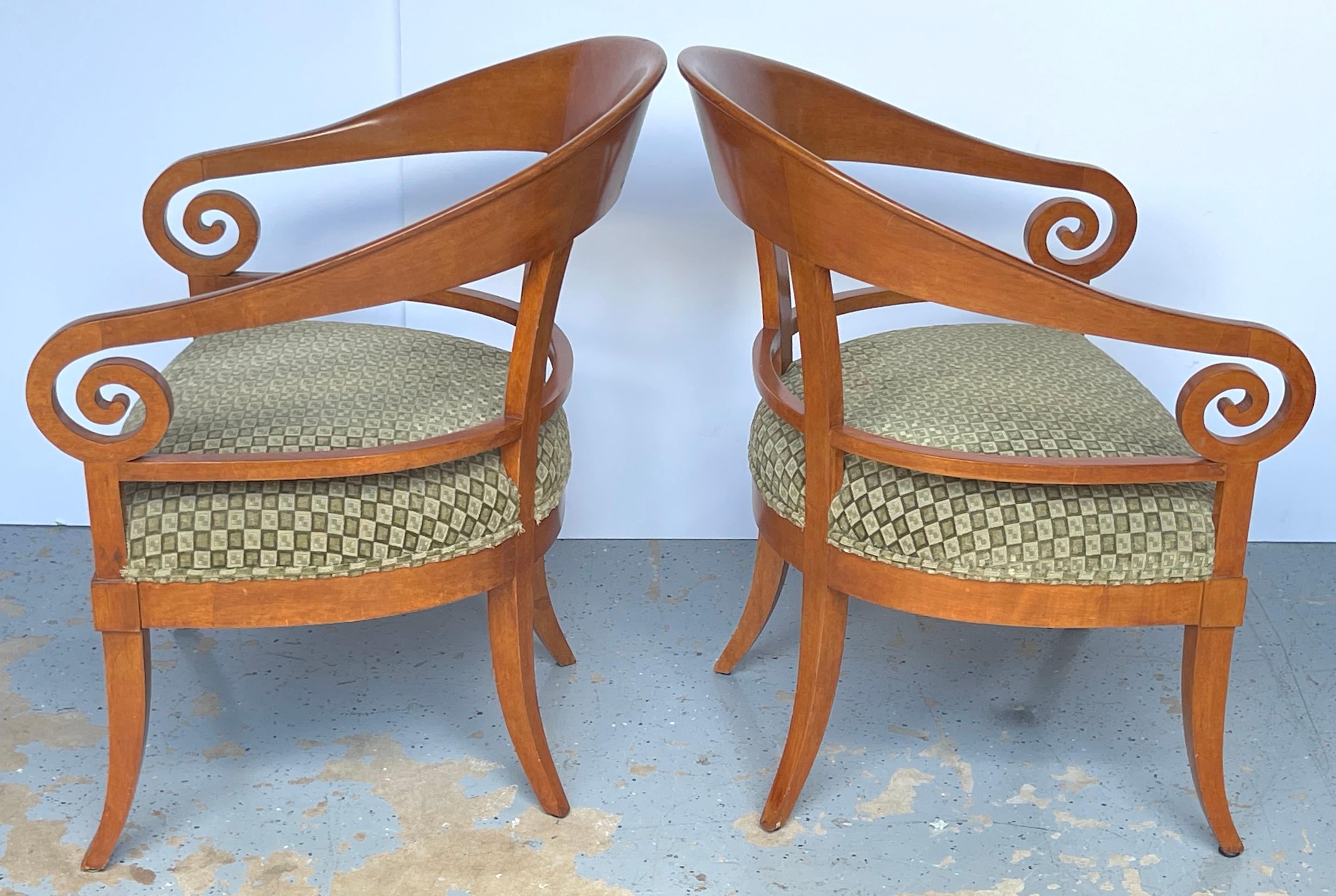 Pair of Austrian Biedermeier Fruitwood Arm/Club Chairs, 2nd Pair Available For Sale 3