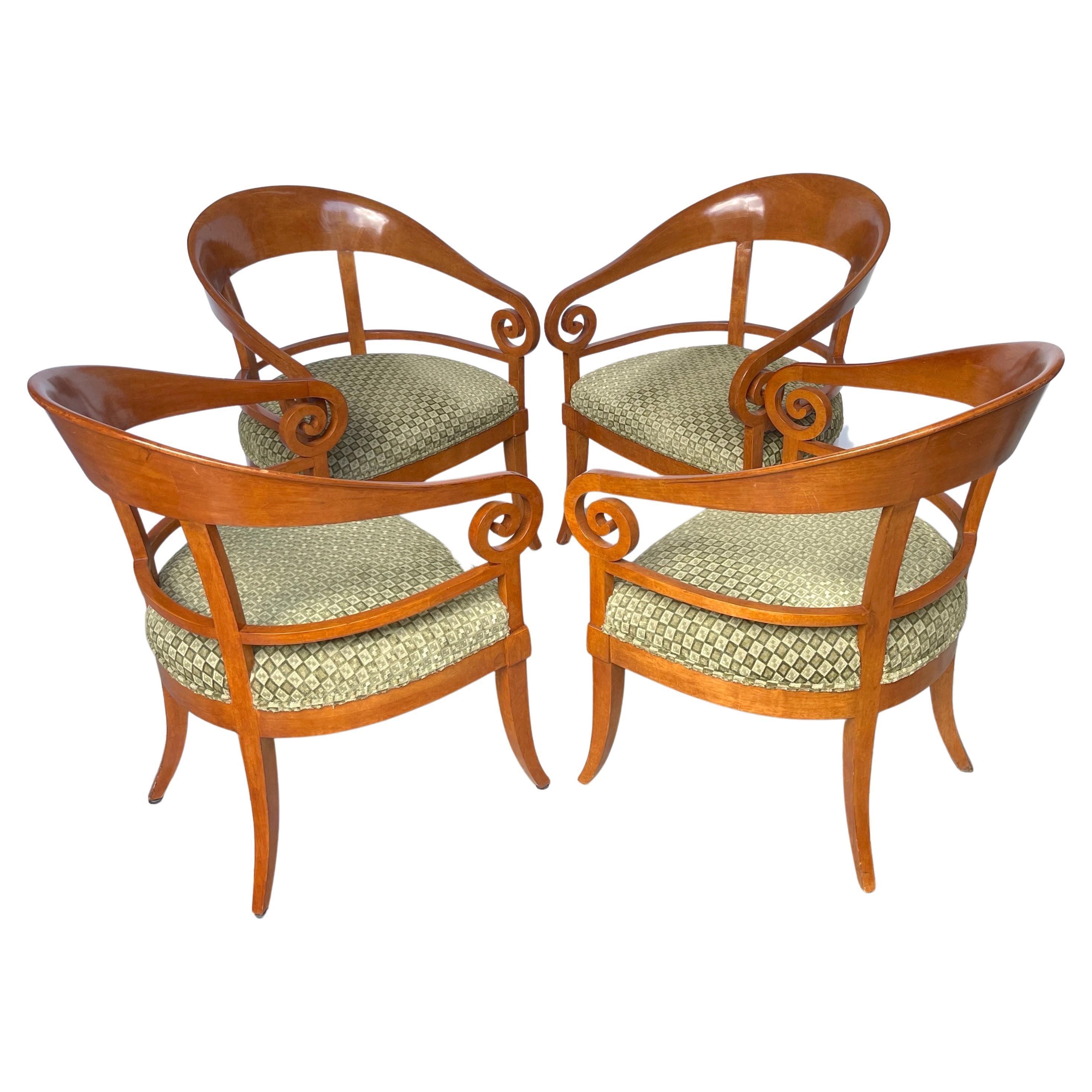 Pair of Austrian Biedermeier Fruitwood Arm/Club Chairs, 2nd Pair Available For Sale
