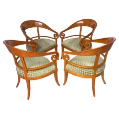Pair of Austrian Biedermeier Fruitwood Arm/Club Chairs, 2nd Pair Available