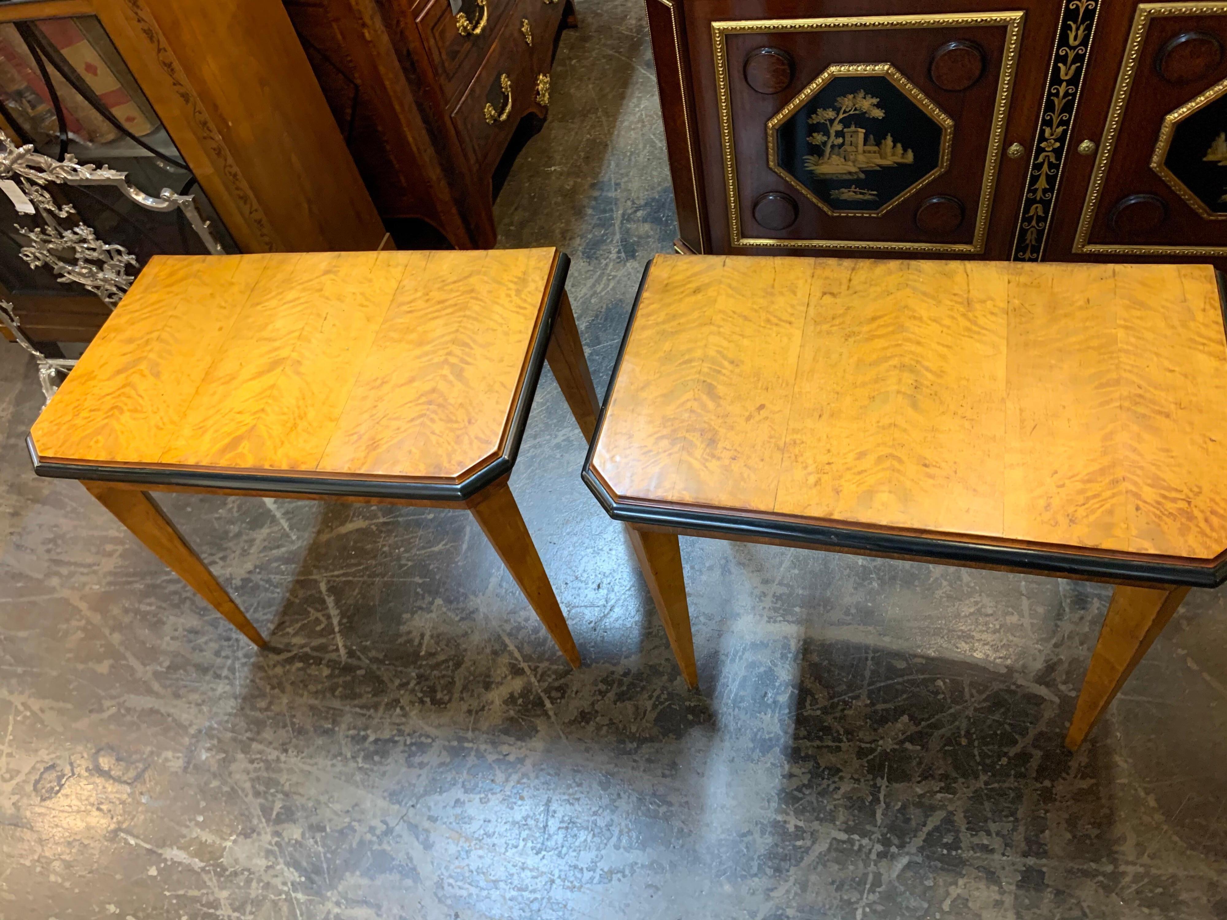 20th Century Pair of Austrian Biedermeier Mahogany and Ebonized  Side Tables