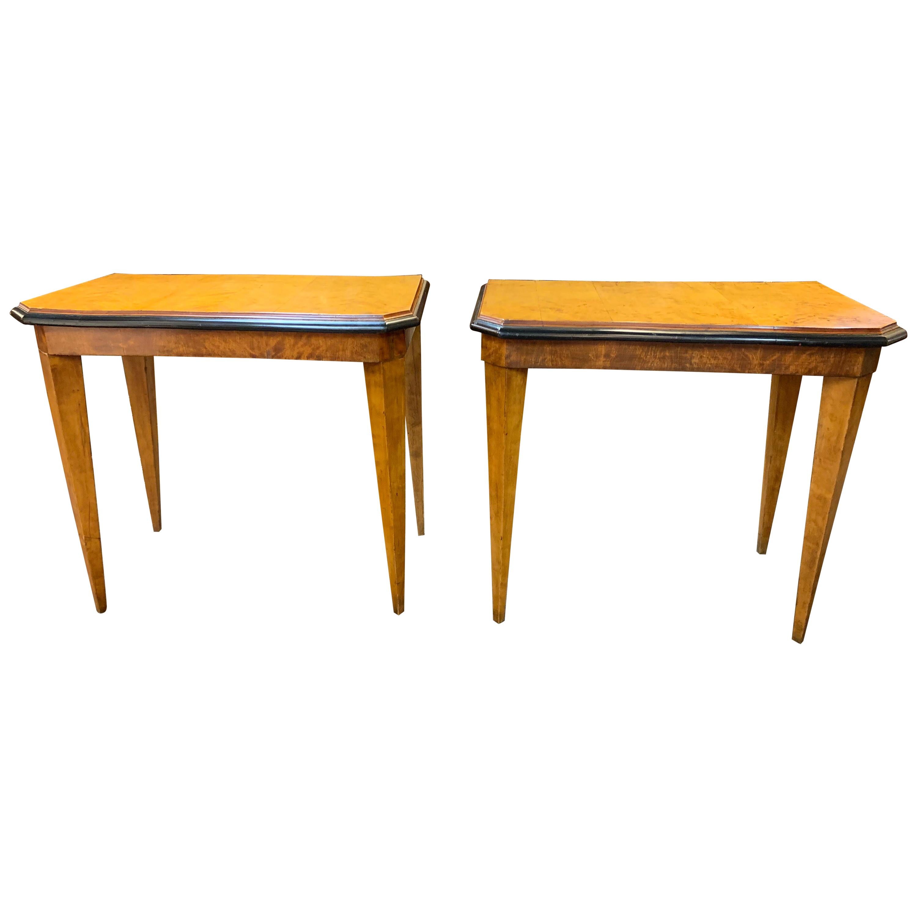 Pair of Austrian Biedermeier Mahogany and Ebonized  Side Tables