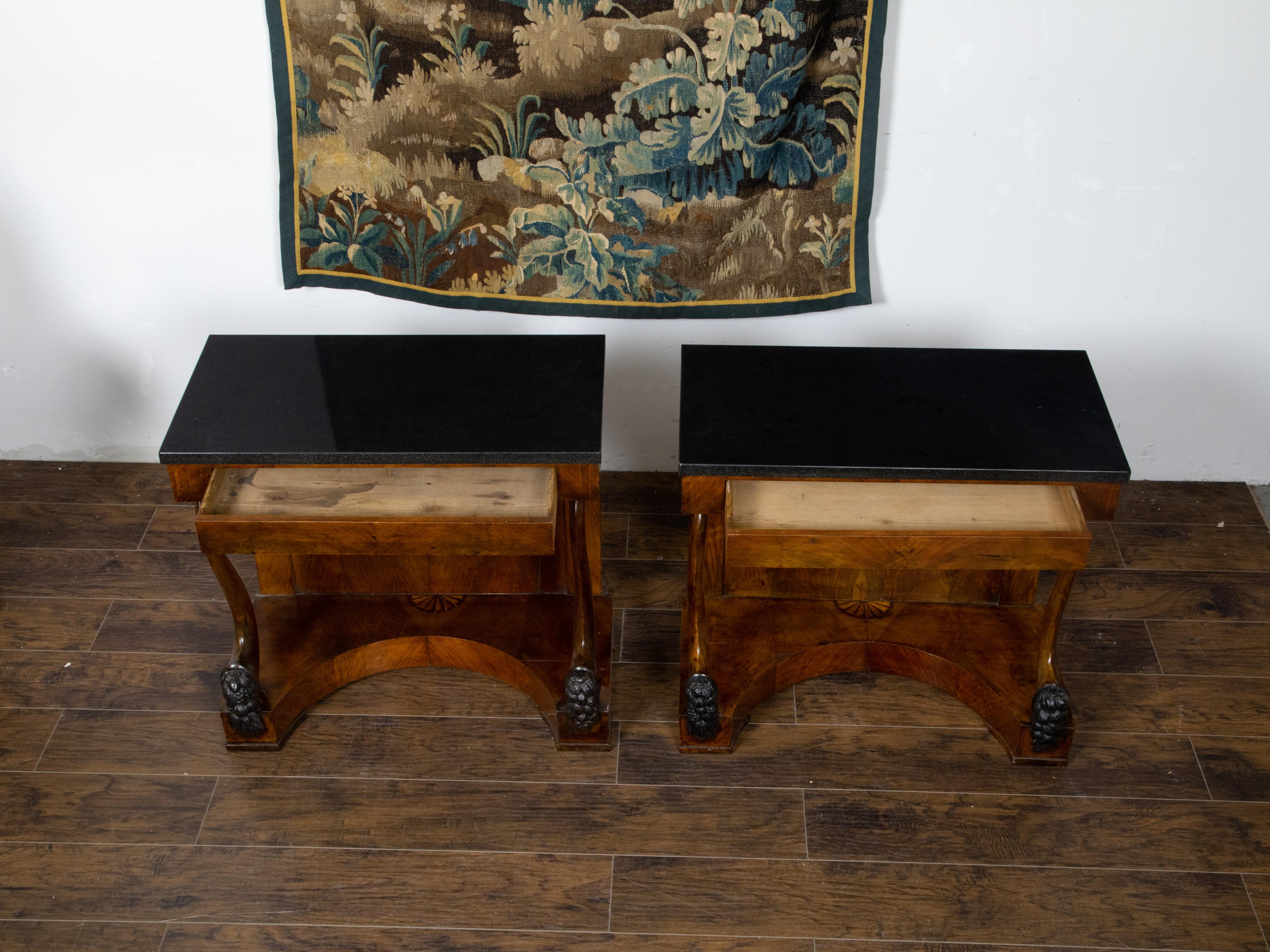 Pair of Austrian Biedermeier Period 19th Century Walnut and Marble Consoles For Sale 5
