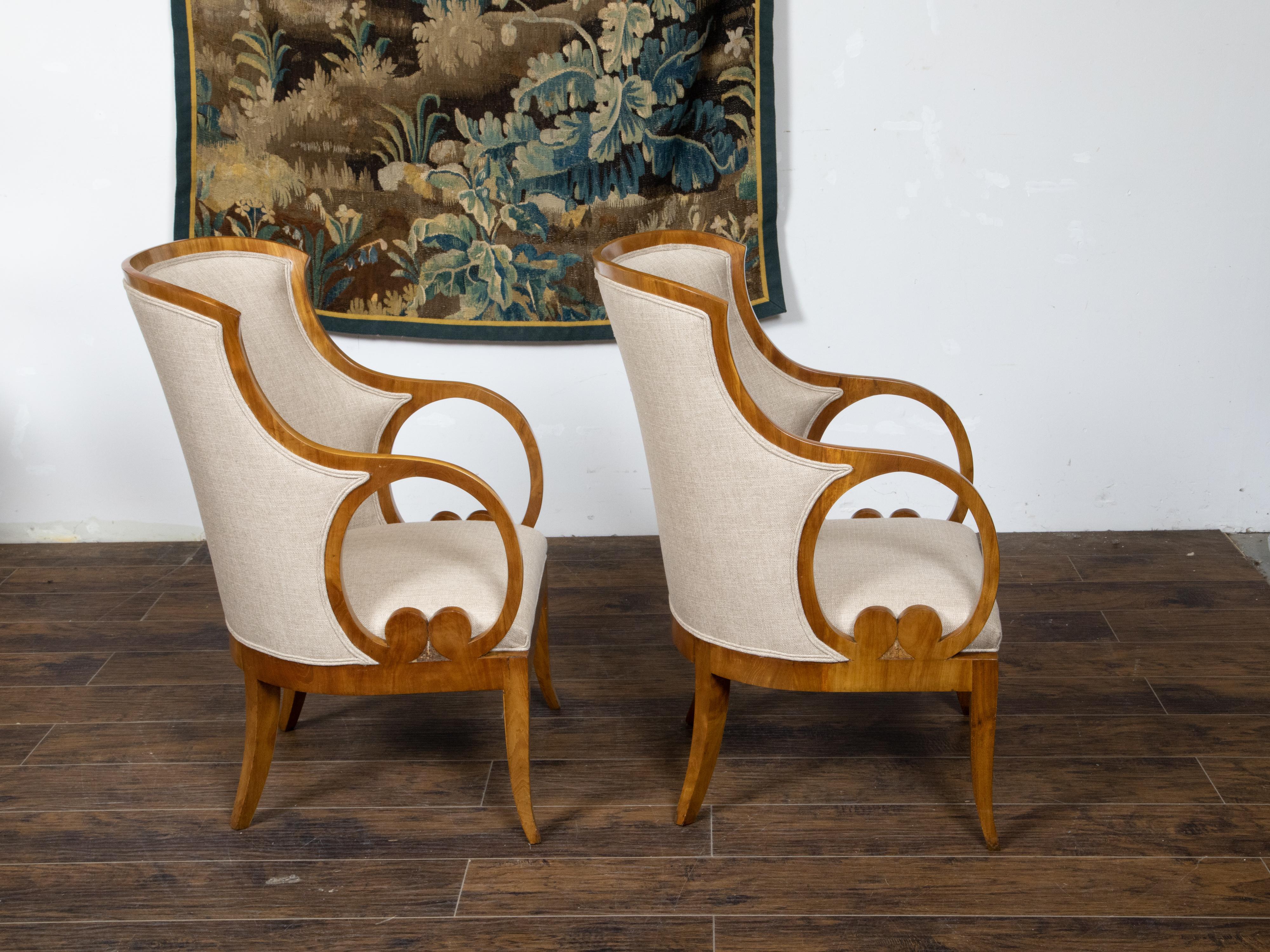 Pair of Austrian Biedermeier Period 19th Century Walnut Armchairs with Loop Arms For Sale 2