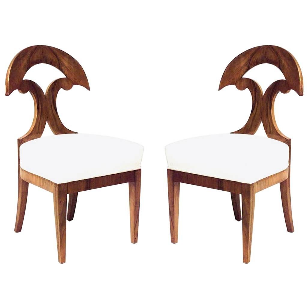 Pair of Austrian Biedermeier Walnut Side Chairs