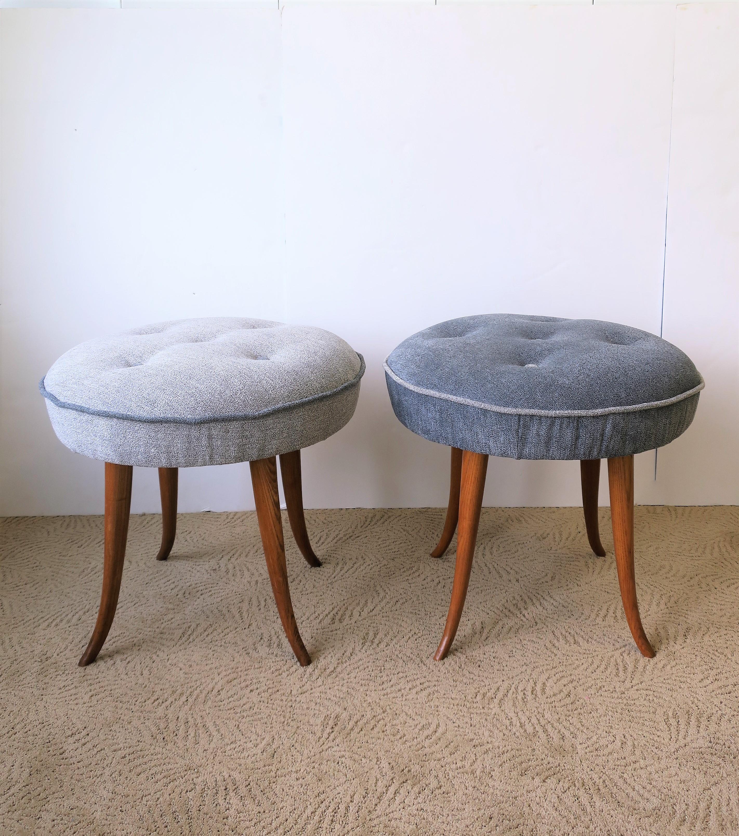20th Century Austrian Blue Upholstered Wood Stools after Josef Frank, Pair