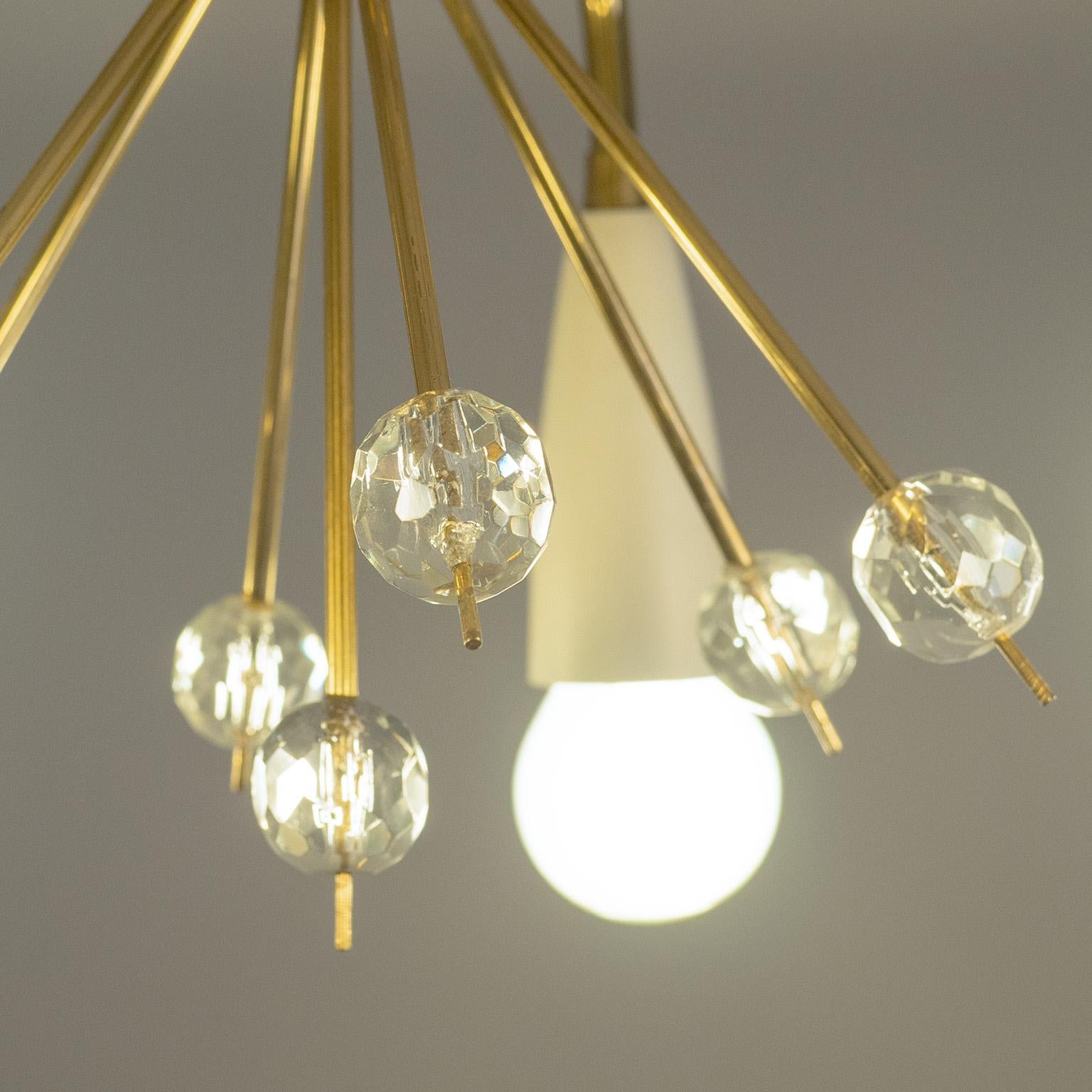 Mid-20th Century Pair of Austrian Brass and Crystal Ceiling Lights, 1950s