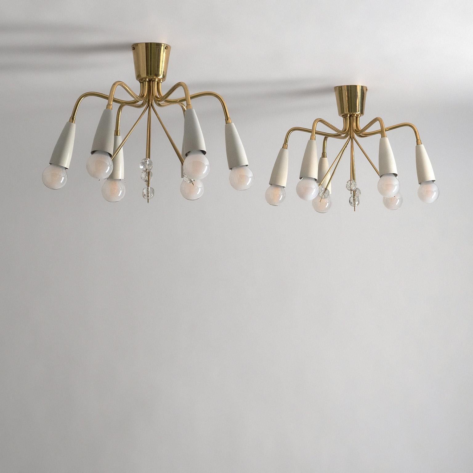 Pair of Austrian Brass and Crystal Ceiling Lights, 1950s 1
