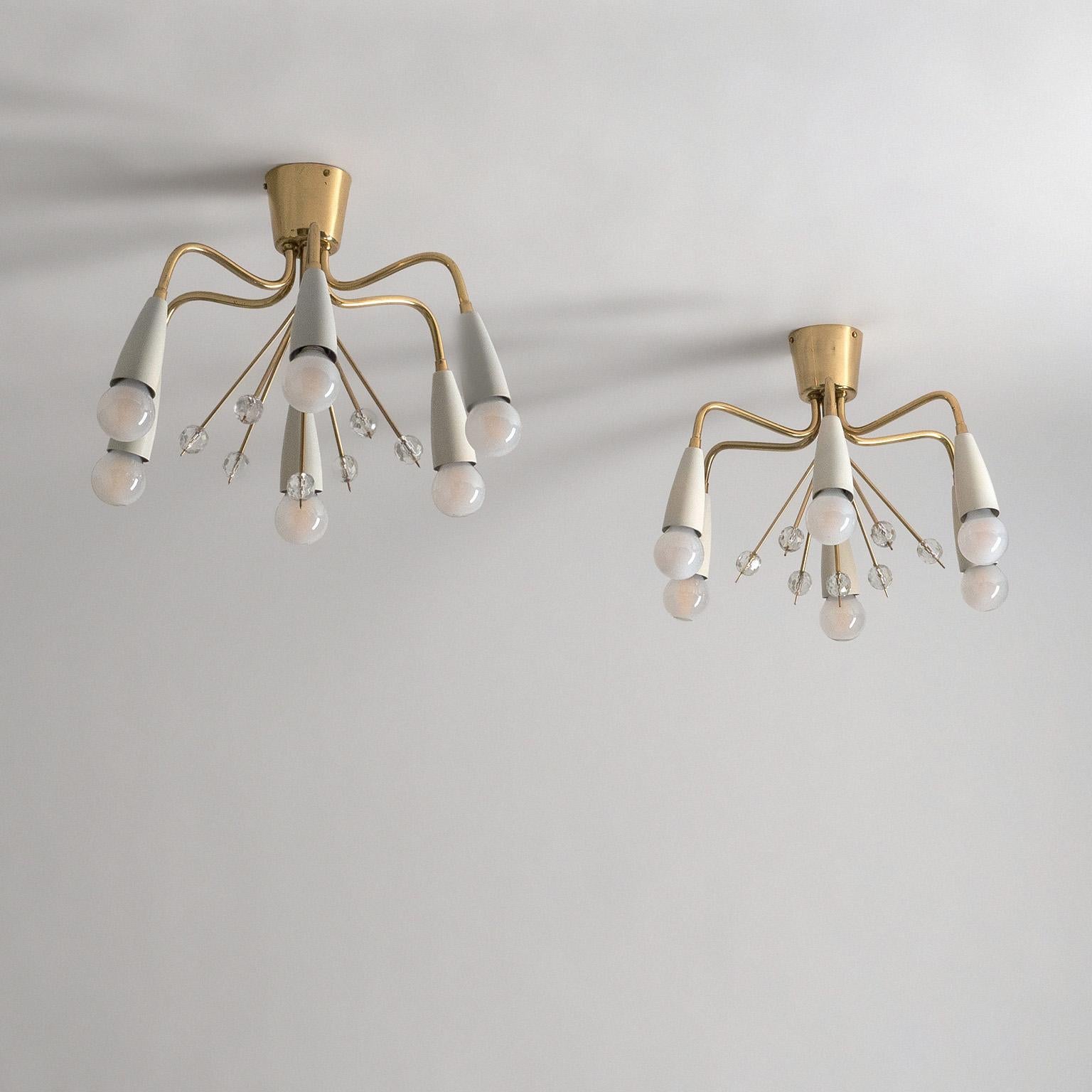 Pair of Austrian Brass and Crystal Ceiling Lights, 1950s 3