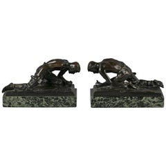 Pair of Austrian Bronze and Marble Figural Bookends, circa 1910