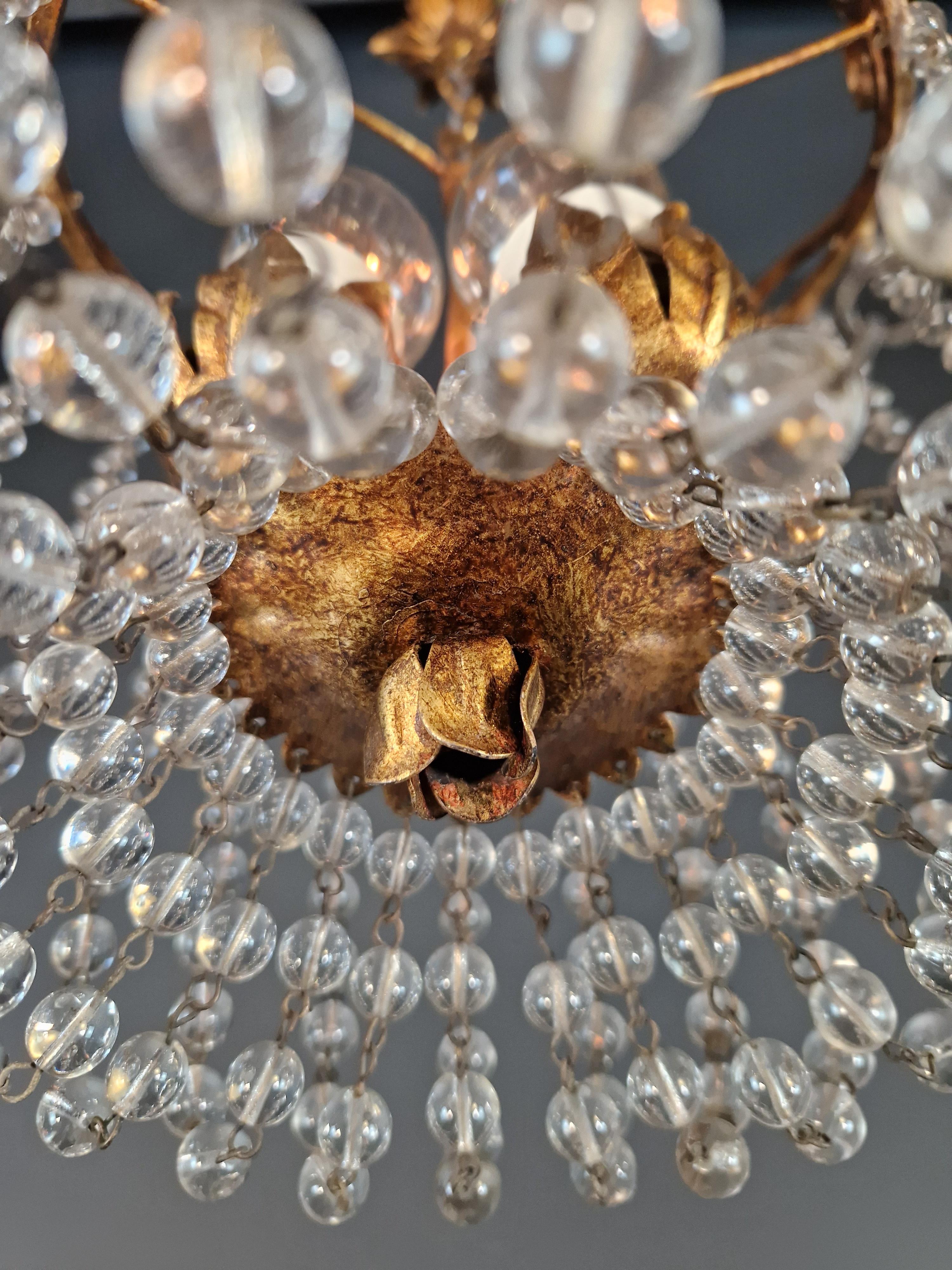 Pair of Austrian Chandeliers Viennese Empire Brass Pearl Crystal Antique 4