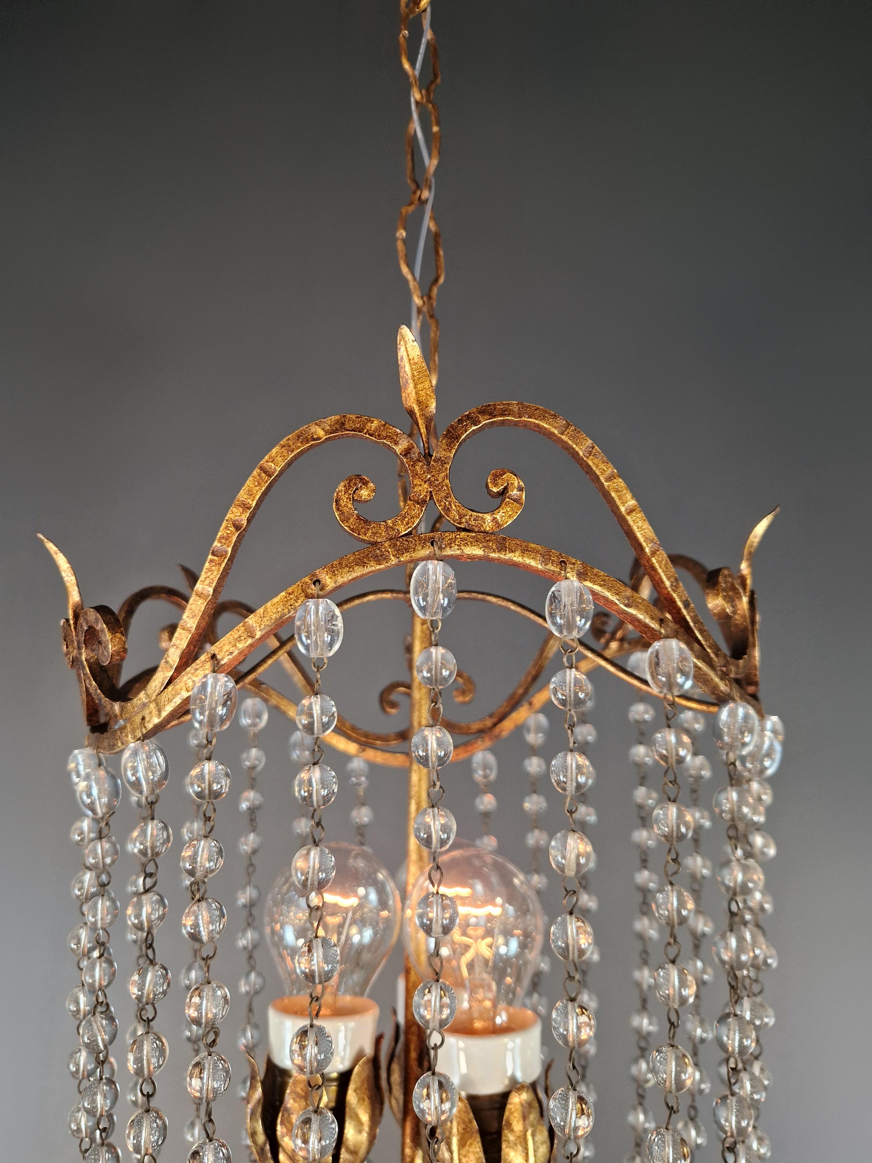 Pair of Austrian Chandeliers Viennese Empire Brass Pearl Crystal Antique 5
