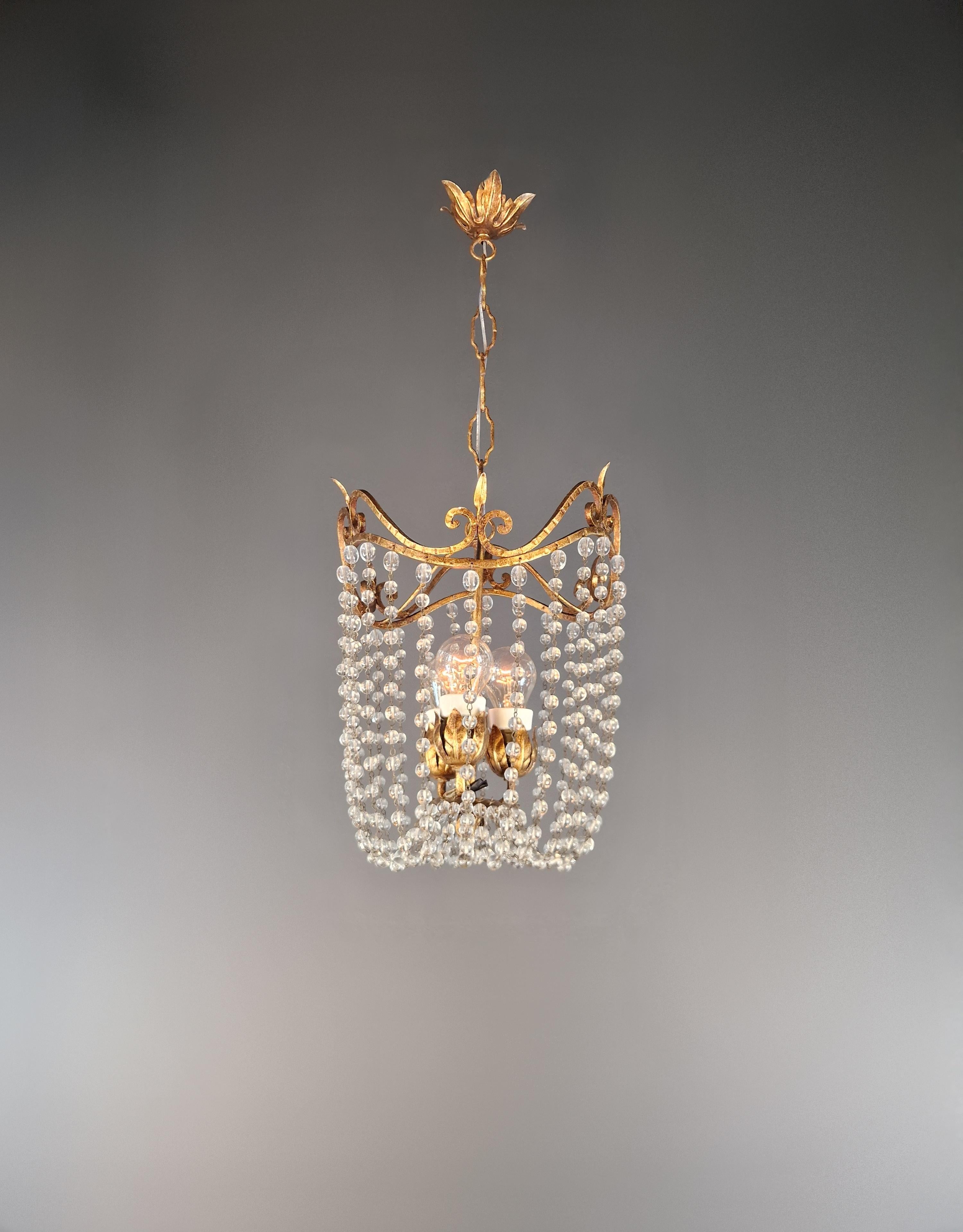 Pair of Austrian Chandeliers Viennese Empire Brass Pearl Crystal Antique In Good Condition In Berlin, DE