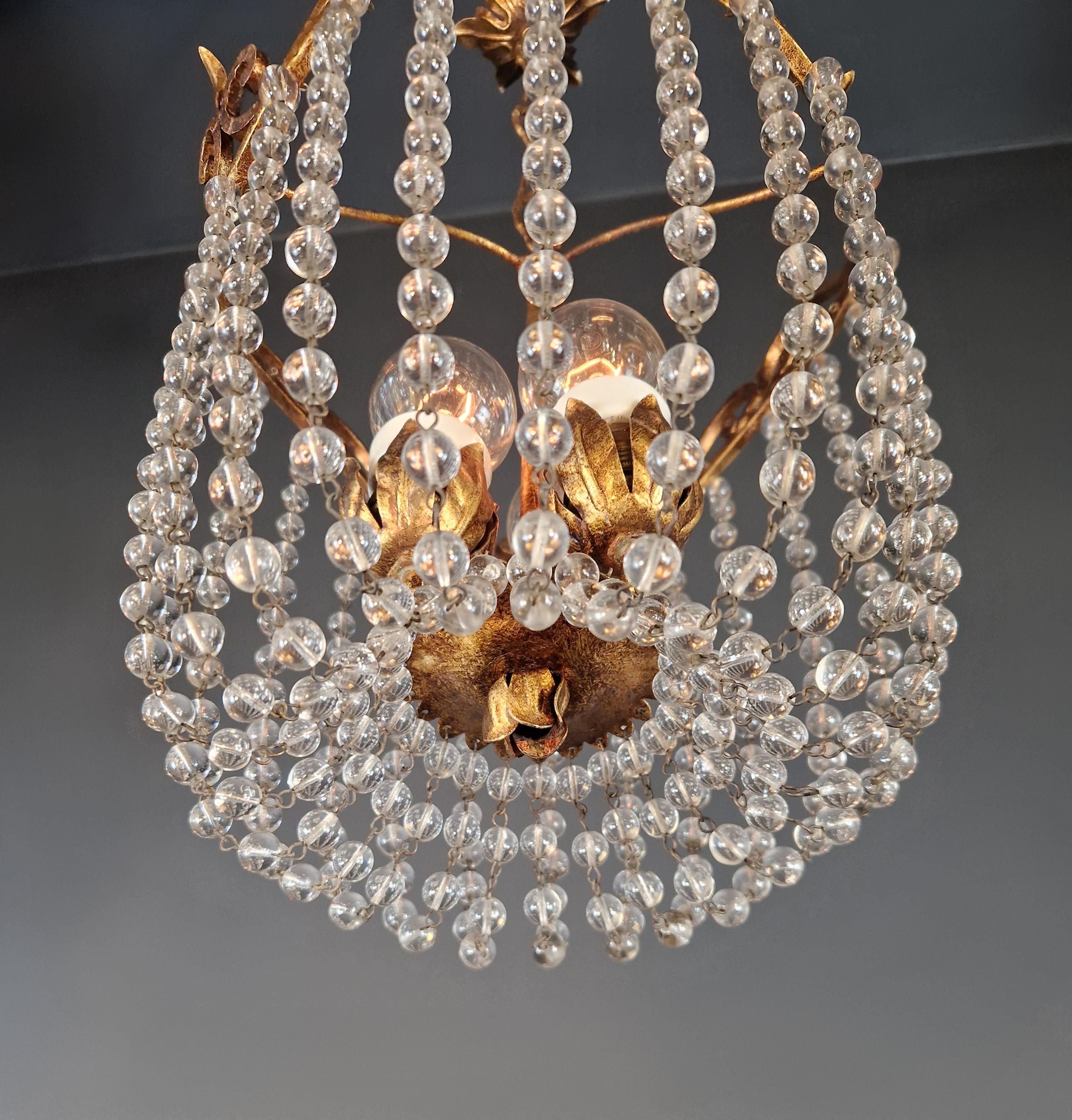 Pair of Austrian Chandeliers Viennese Empire Brass Pearl Crystal Antique 3