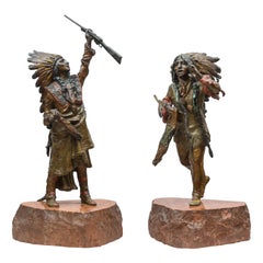 Paire d'Indiens autrichiens en bronze peint à froid par Carl Kauba:: vers 1910