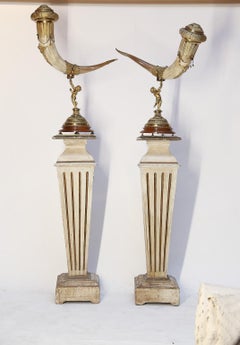 Pair of Austrian Commerative Cornucopia Horns with Gilt Bronze Mounts
